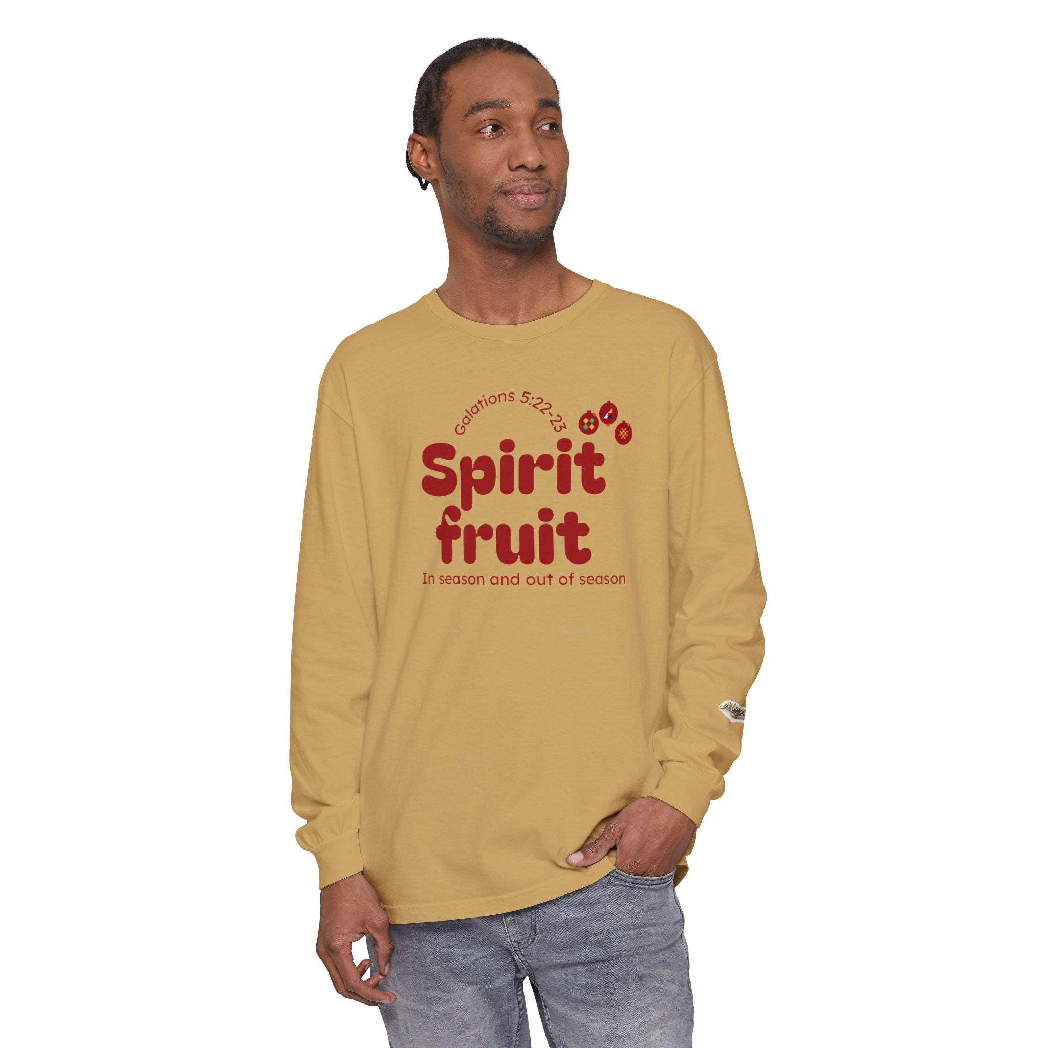 "Spirit Fruit" Galatians 5 Garment-Dyed Long Sleeve Tee — Unisex Graphic Shirt