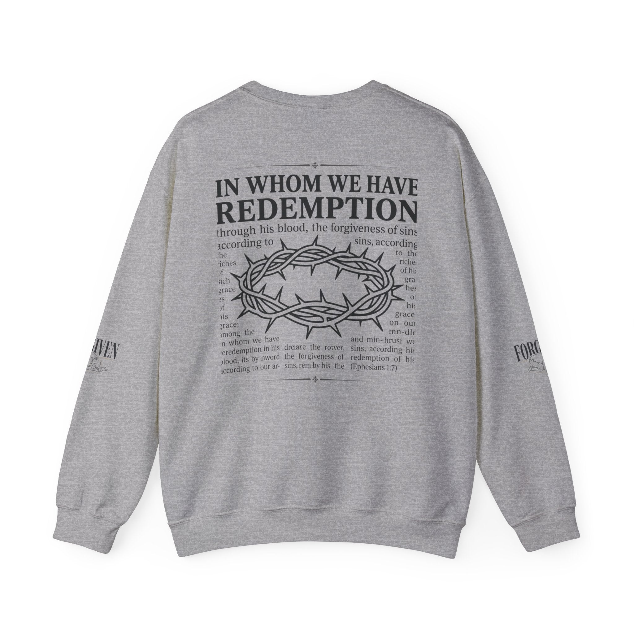 "Forgiven" Heavy Blend Crewneck Sweatshirt — Unisex Graphic Pullover