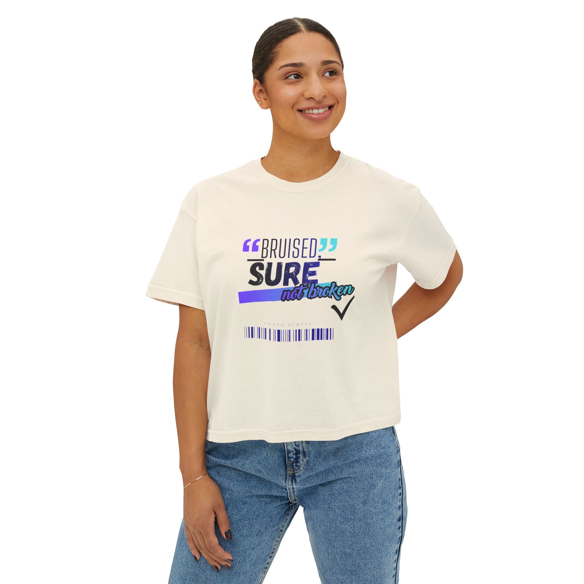 "Bruised But Not Broken" Retro Surf Boxy Graphic Tee — Women&