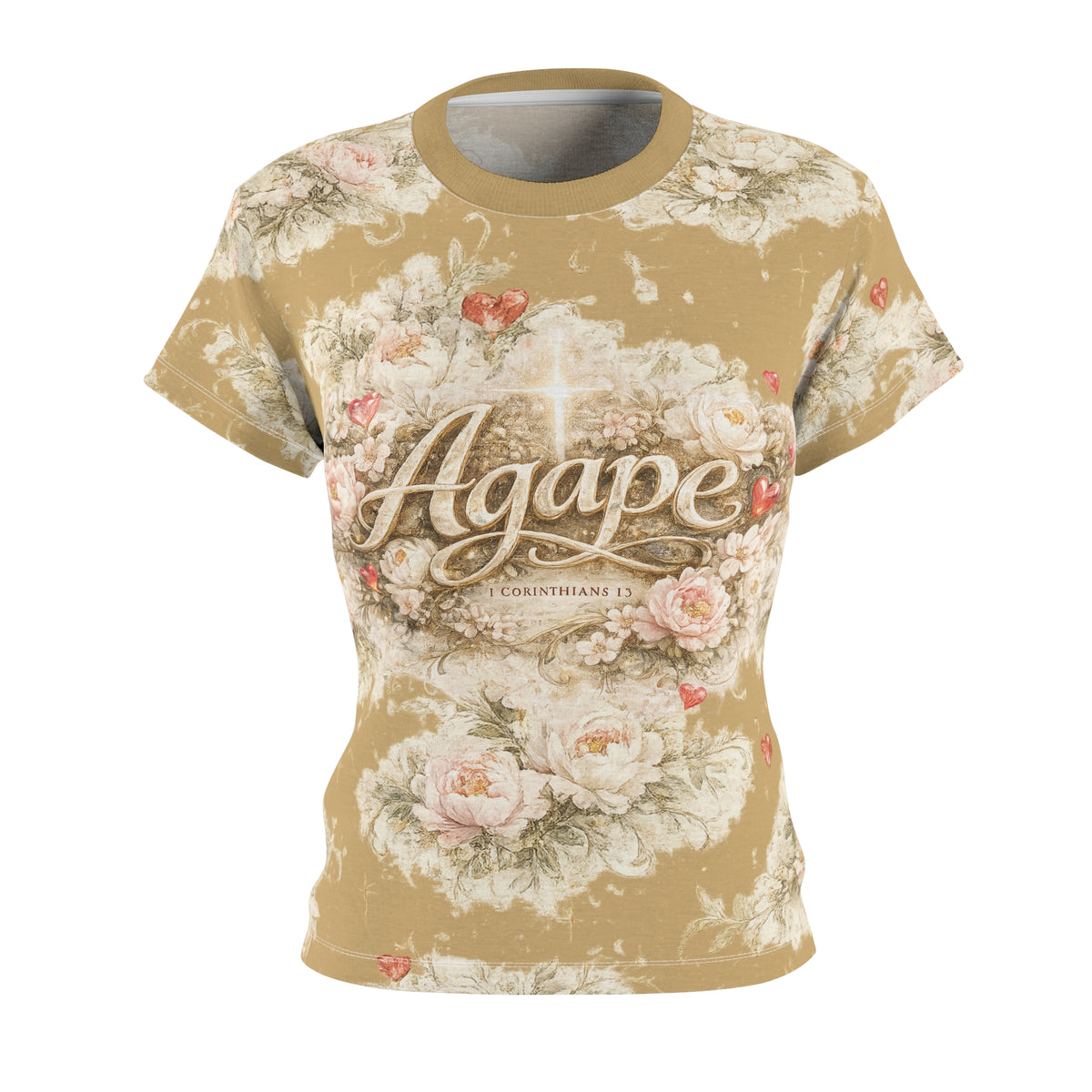 Agape Floral Women’s Tee — Vintage Rose Cut & Sew All-Over Print