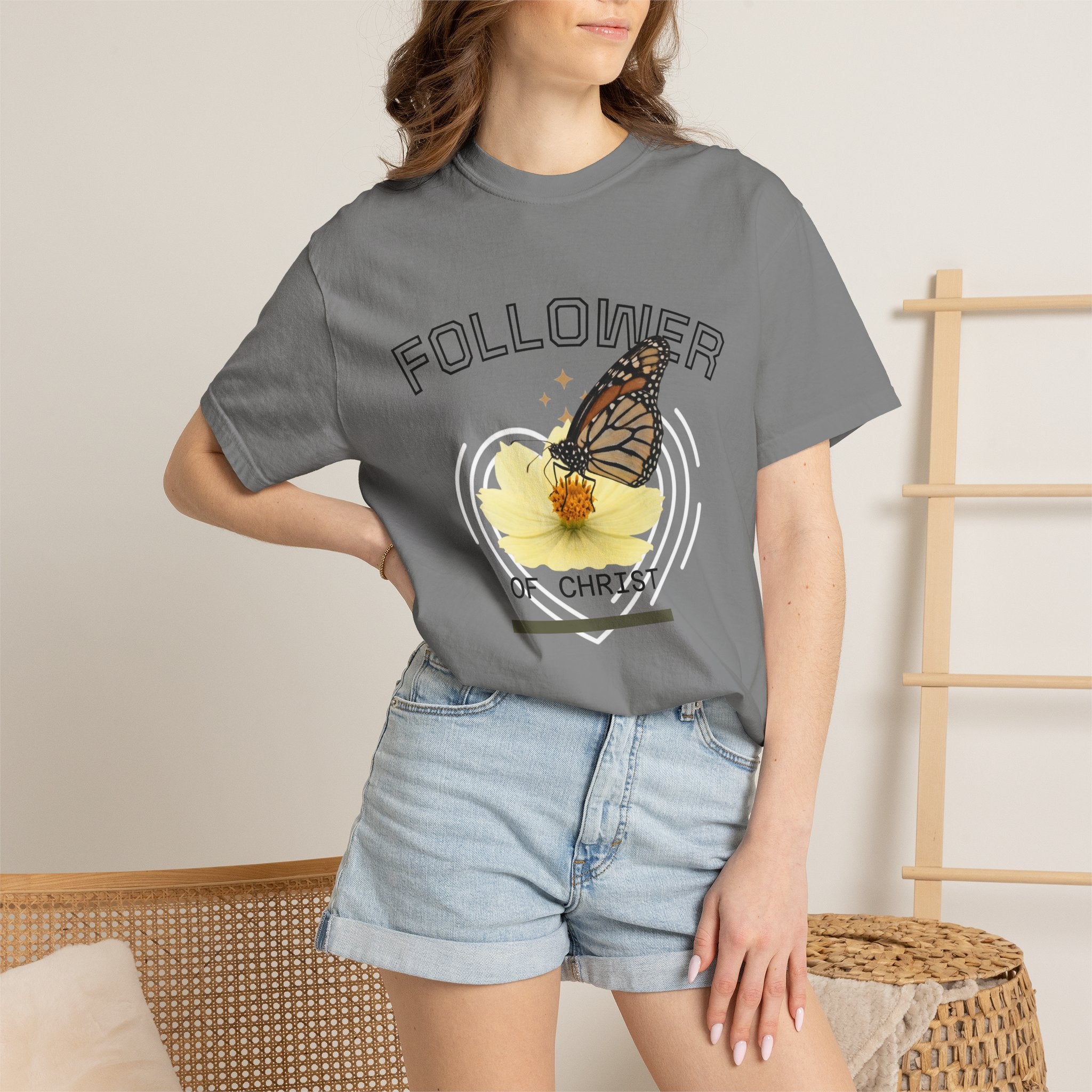 Butterfly Graphic T-Shirt — "Follow Me" 1 Corinthians 11:1 Unisex Tee