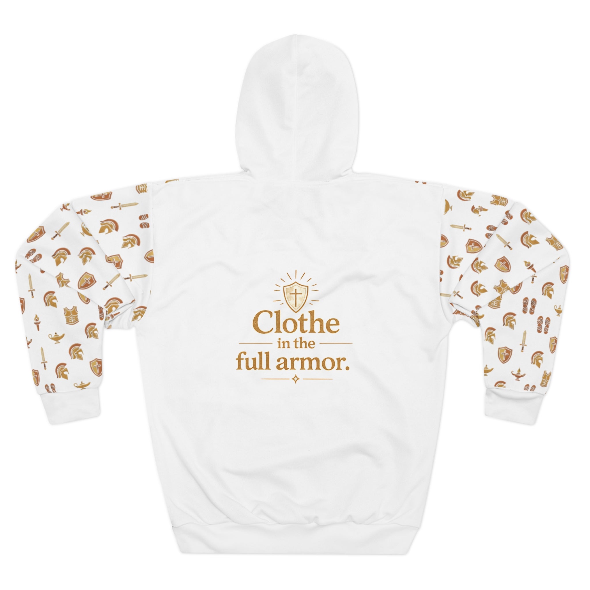 "Clothe in the Full Armor" All-Over-Print Pullover Hoodie — Unisex Graphic Sweatshirt