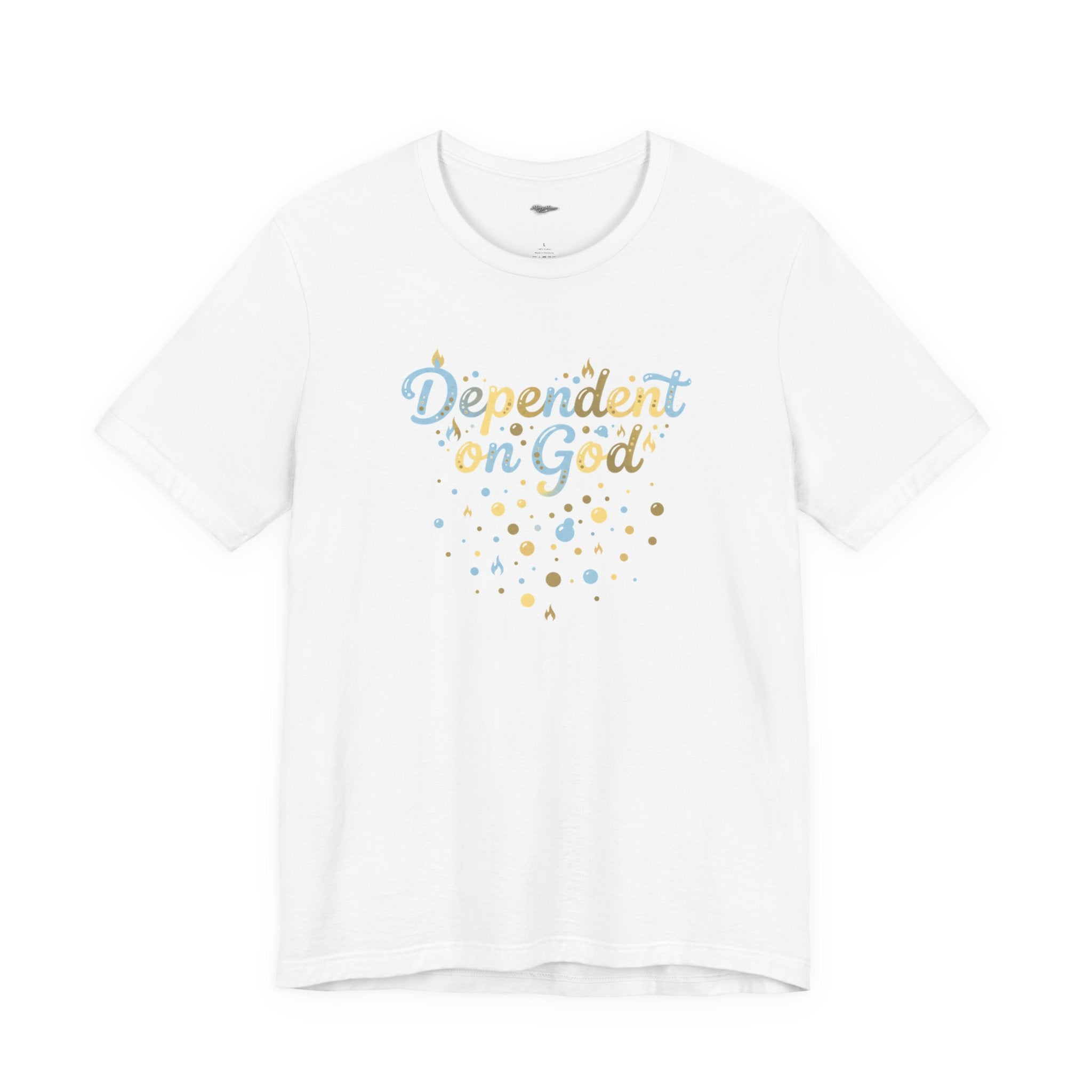 "Dependent on God" Pastel Script & Stars Graphic Tee — Unisex Cotton T-Shirt