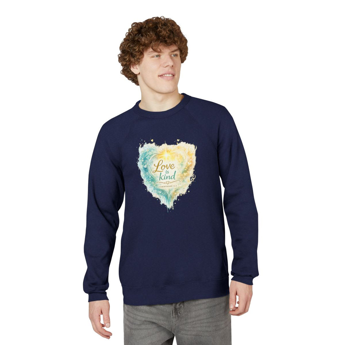 "Love Is Kind" Watercolor Heart Crewneck Sweatshirt — Unisex Graphic Pullover