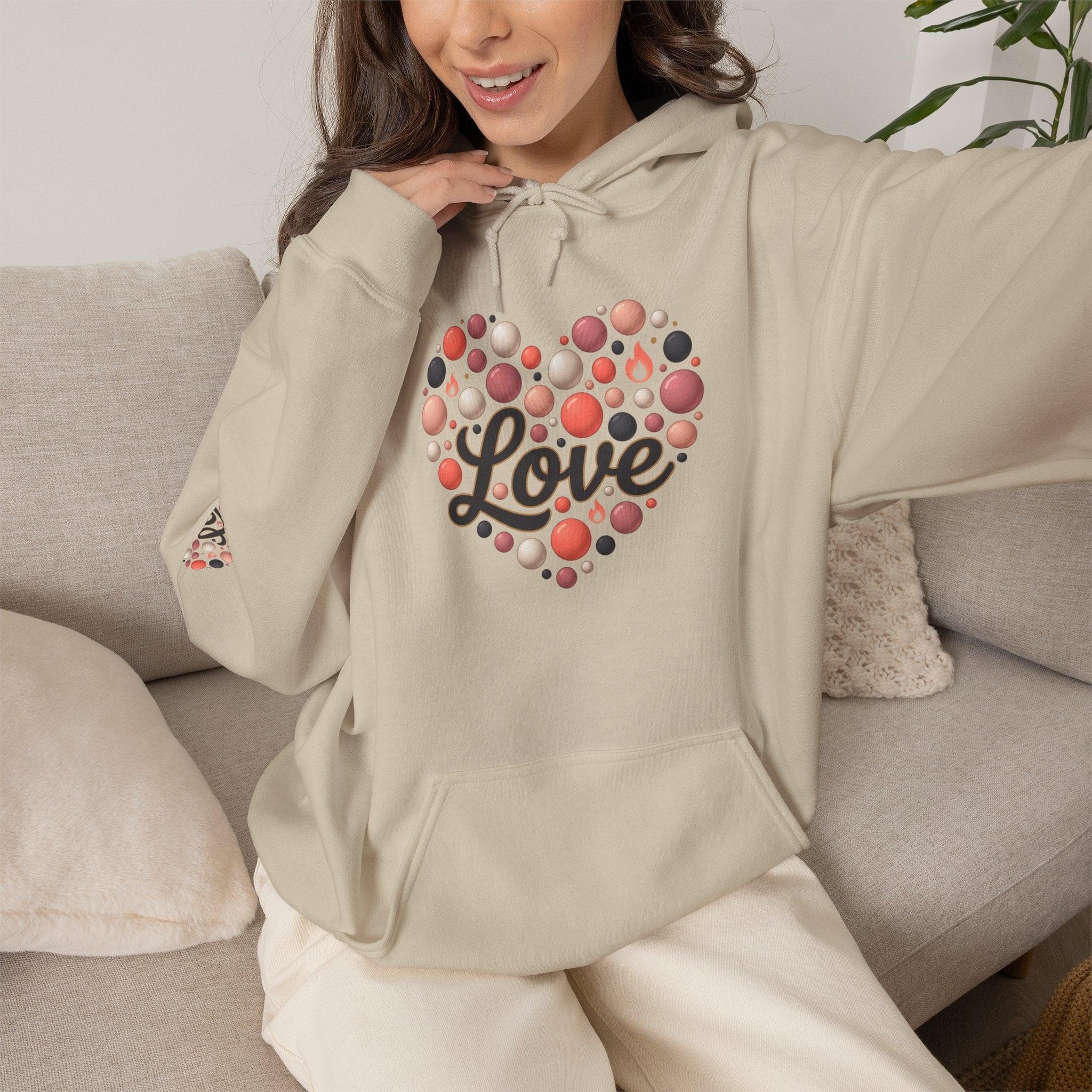 "Love" Floral Polka Dot Graphic Pullover Hoodie — Unisex Sweatshirt