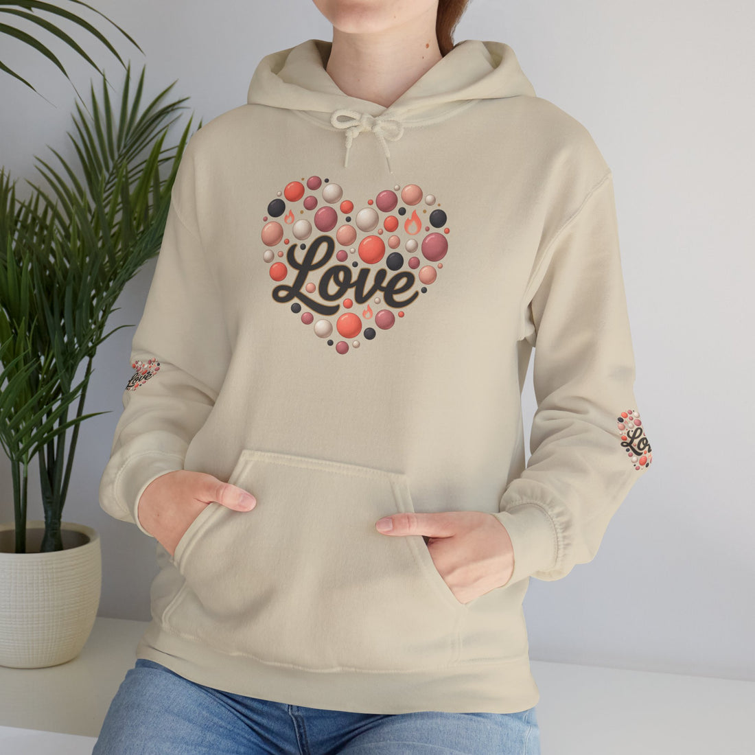 "Love" Floral Polka Dot Graphic Pullover Hoodie — Unisex Sweatshirt