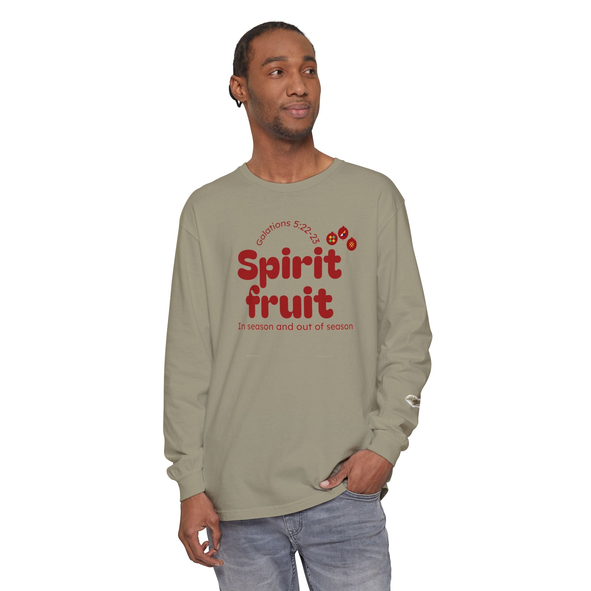 "Spirit Fruit" Galatians 5 Garment-Dyed Long Sleeve Tee — Unisex Graphic Shirt