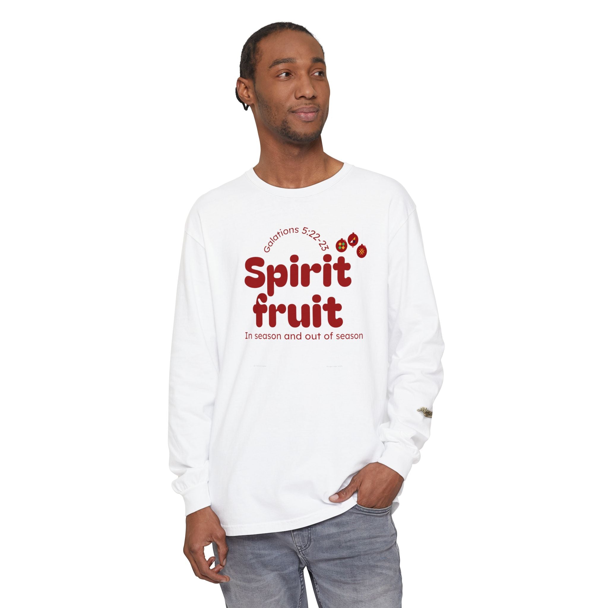 "Spirit Fruit" Galatians 5 Garment-Dyed Long Sleeve Tee — Unisex Graphic Shirt
