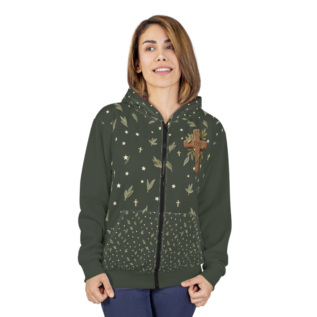 Cross All-Over Print Zip Hoodie — Unisex Pullover
