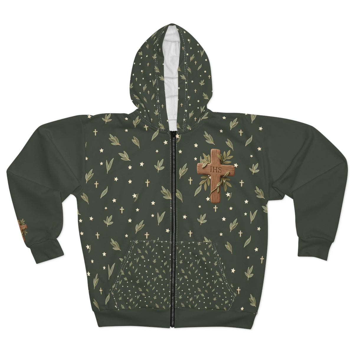 Cross All-Over Print Zip Hoodie — Unisex Pullover