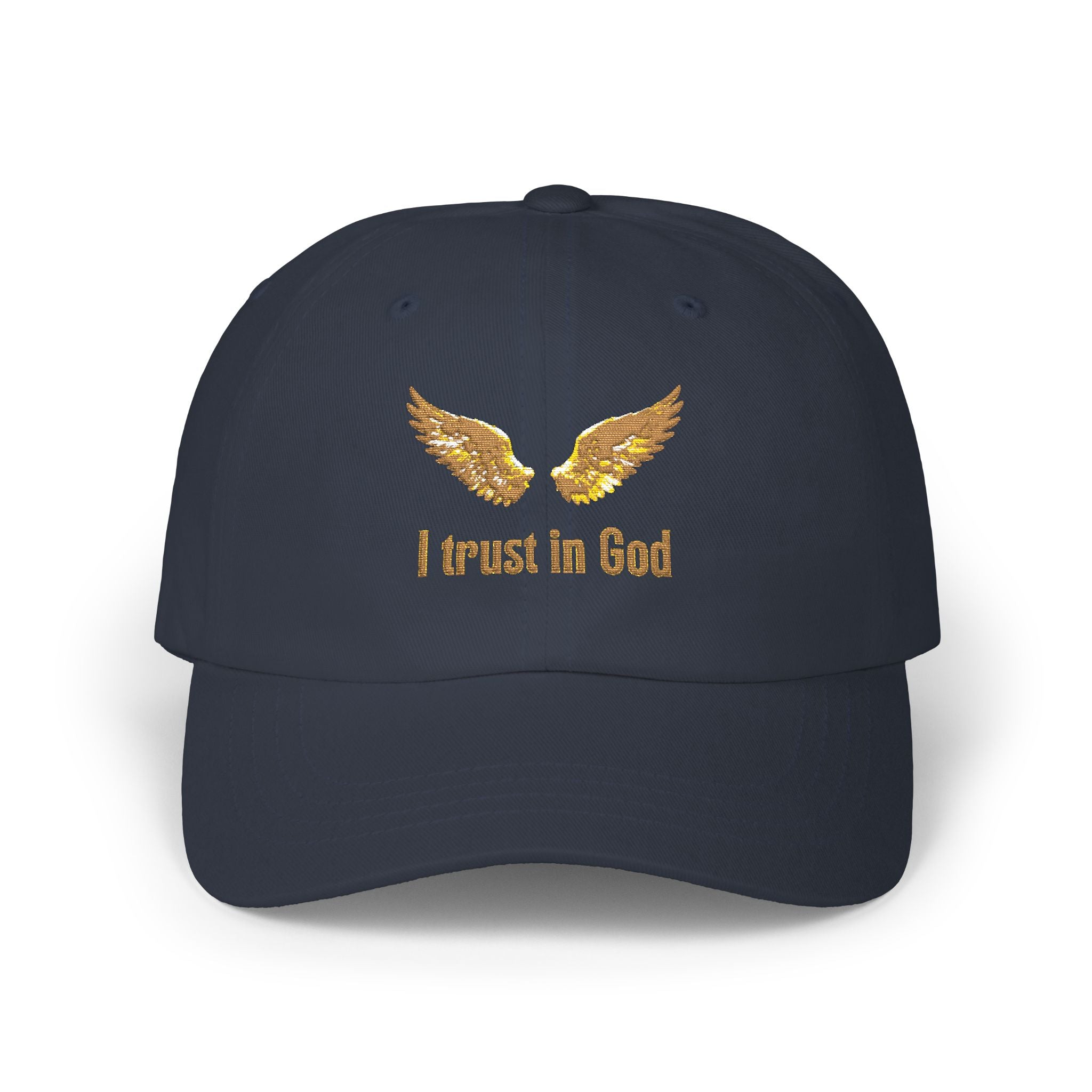 "I Trust in God" Gold Wing Embroidered Dad Cap — Adjustable Hat
