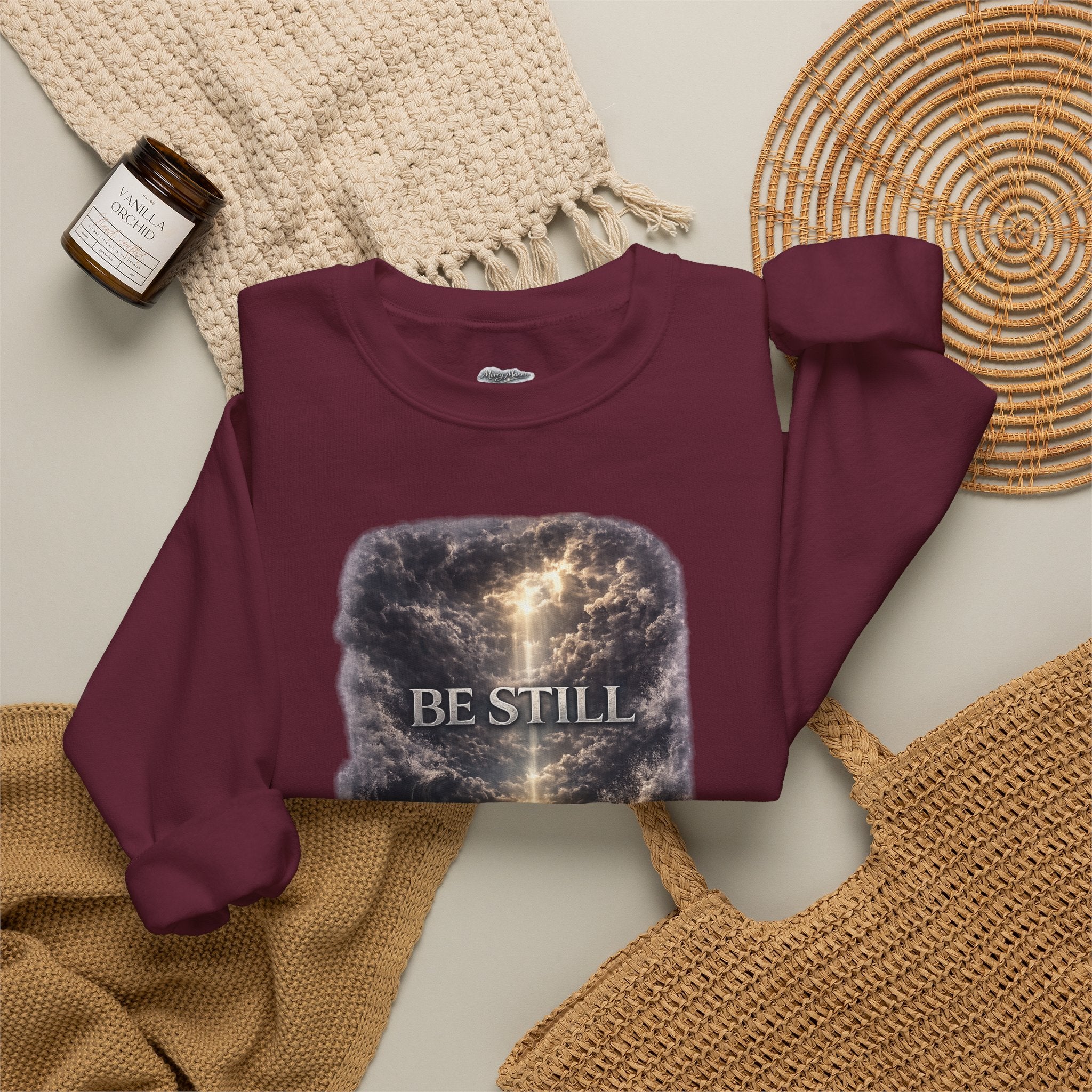 "Be Still" Graphic Crewneck Sweatshirt — Unisex Fleece Pullover