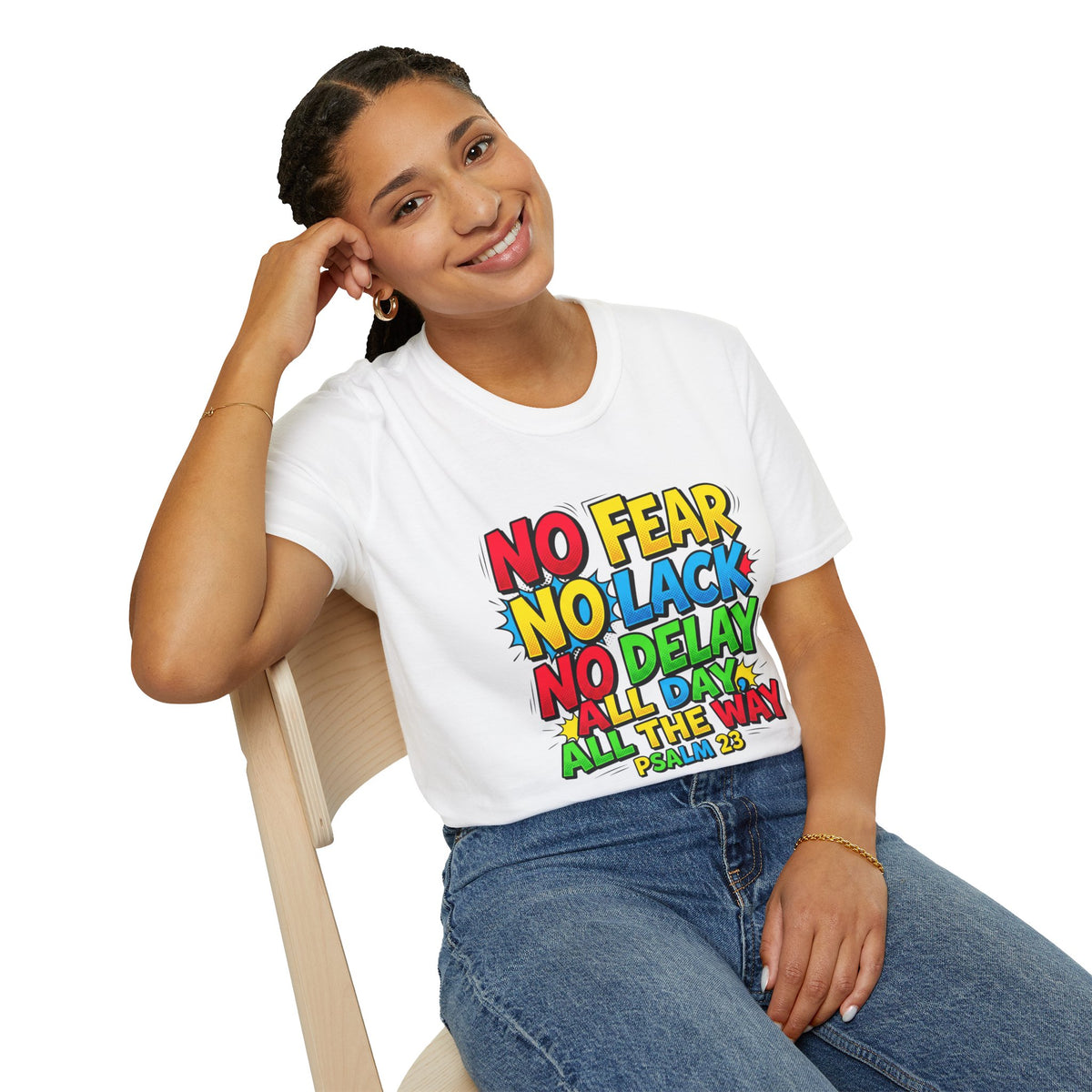 No Fear No Lack No Delay Tee — Psalm 23 Christian T-Shirt