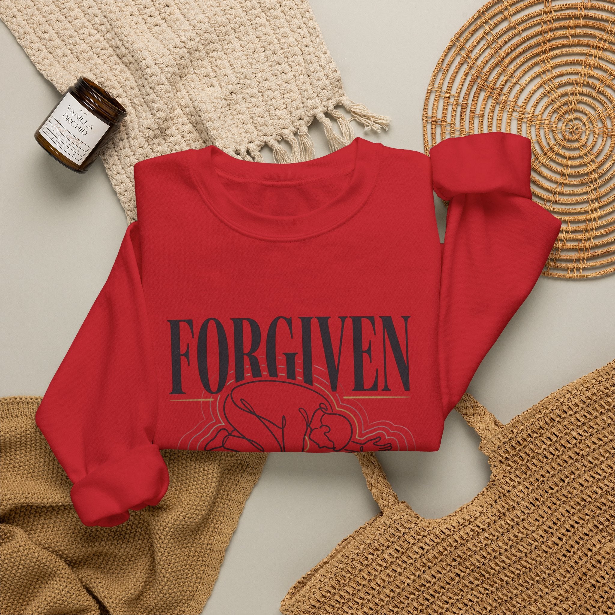 "Forgiven" Heavy Blend Crewneck Sweatshirt — Unisex Graphic Pullover