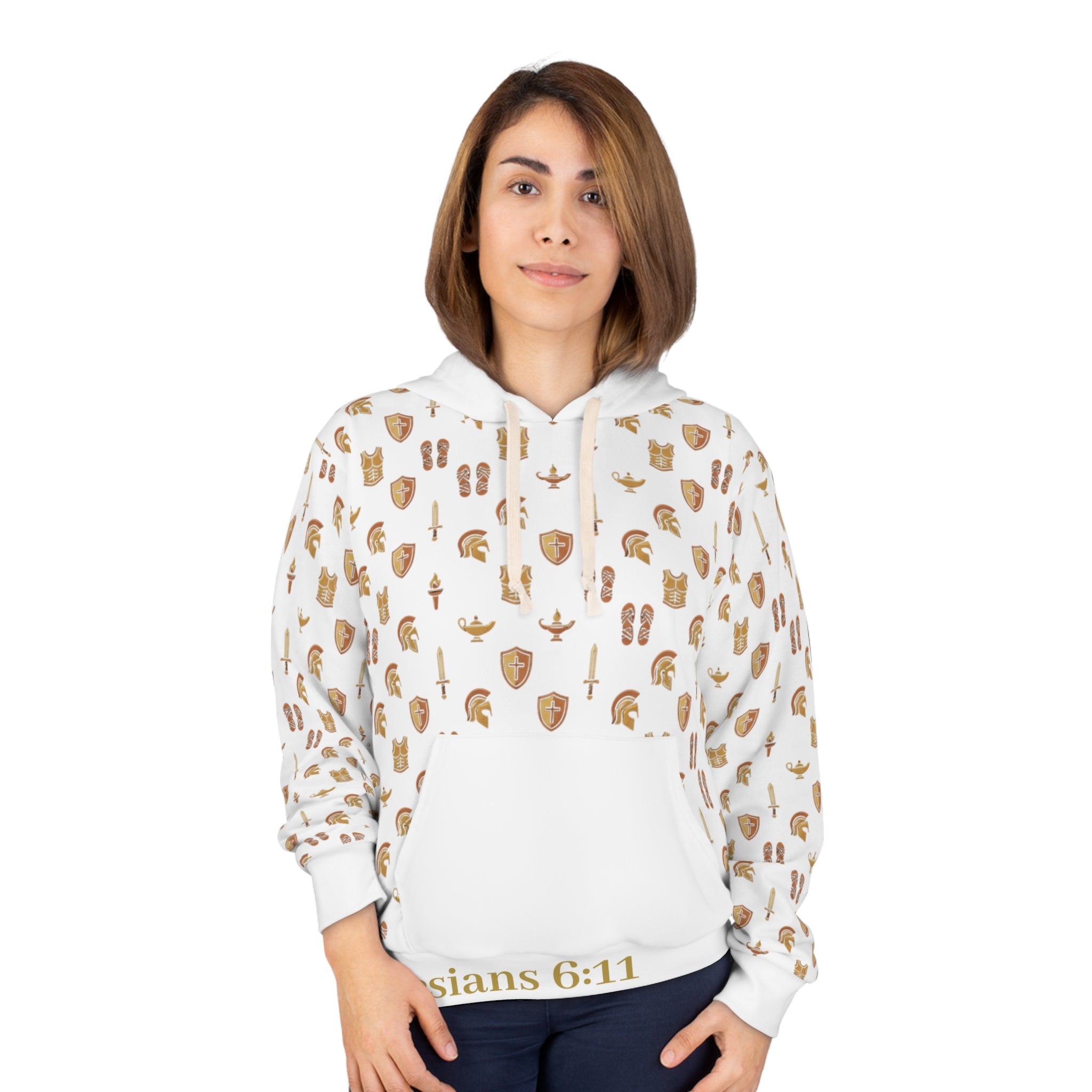 "Clothe in the Full Armor" All-Over-Print Pullover Hoodie — Unisex Graphic Sweatshirt