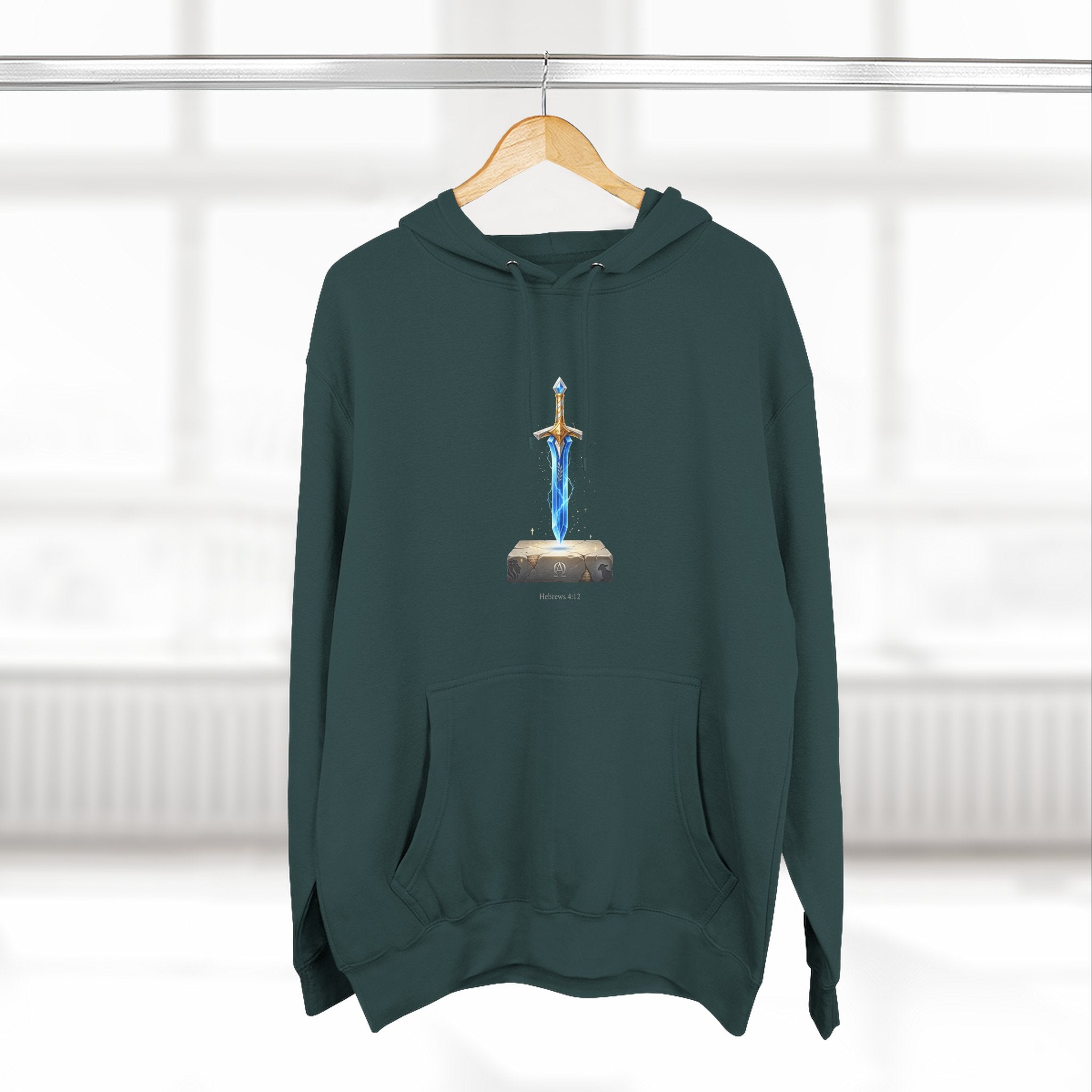 "Hebrews 4:12" Sword Graphic Pullover Hoodie — Unisex Fleece Sweatshirt