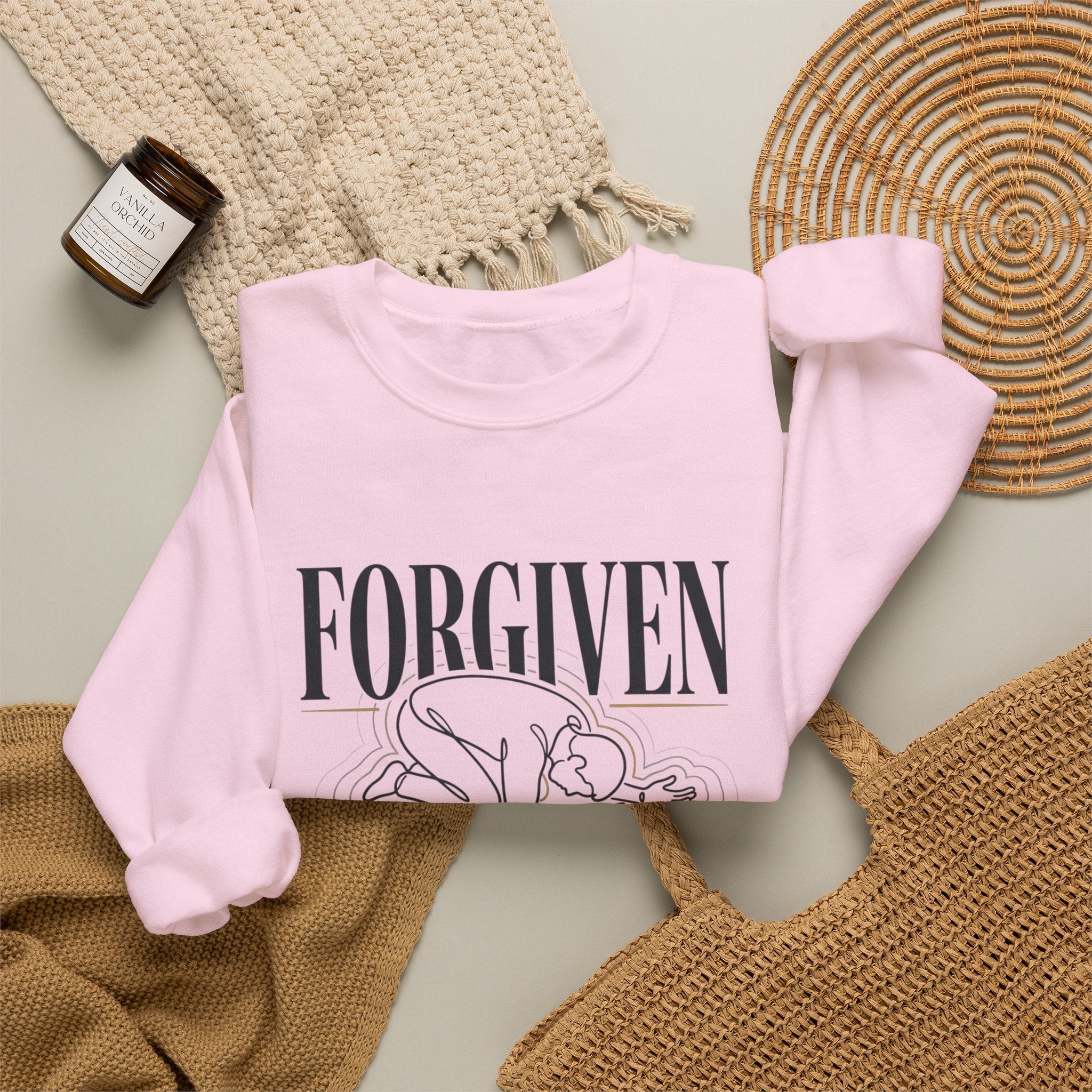 "Forgiven" Heavy Blend Crewneck Sweatshirt — Unisex Graphic Pullover
