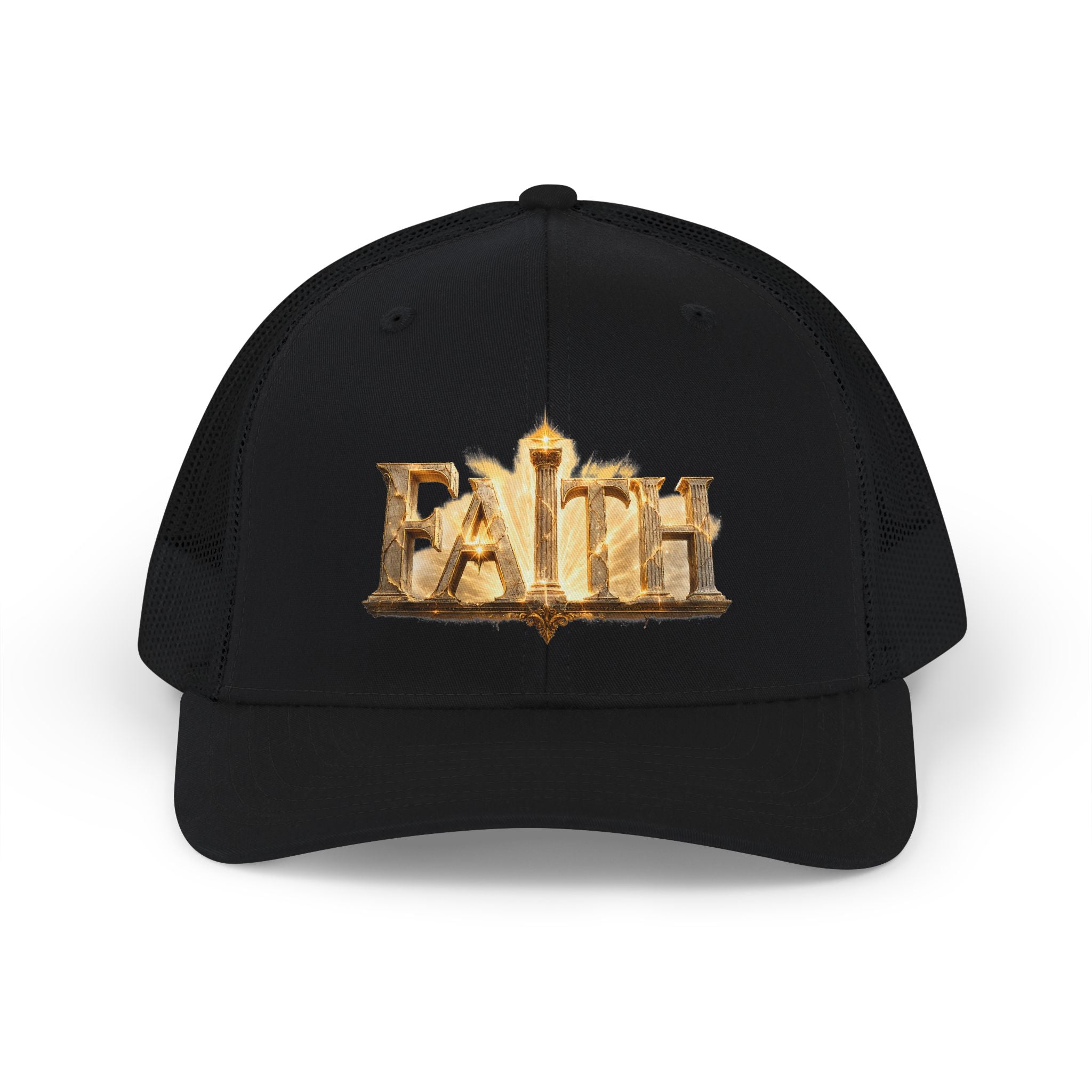 "Faith" Gold Embossed Trucker Cap — Adjustable Snapback Hat