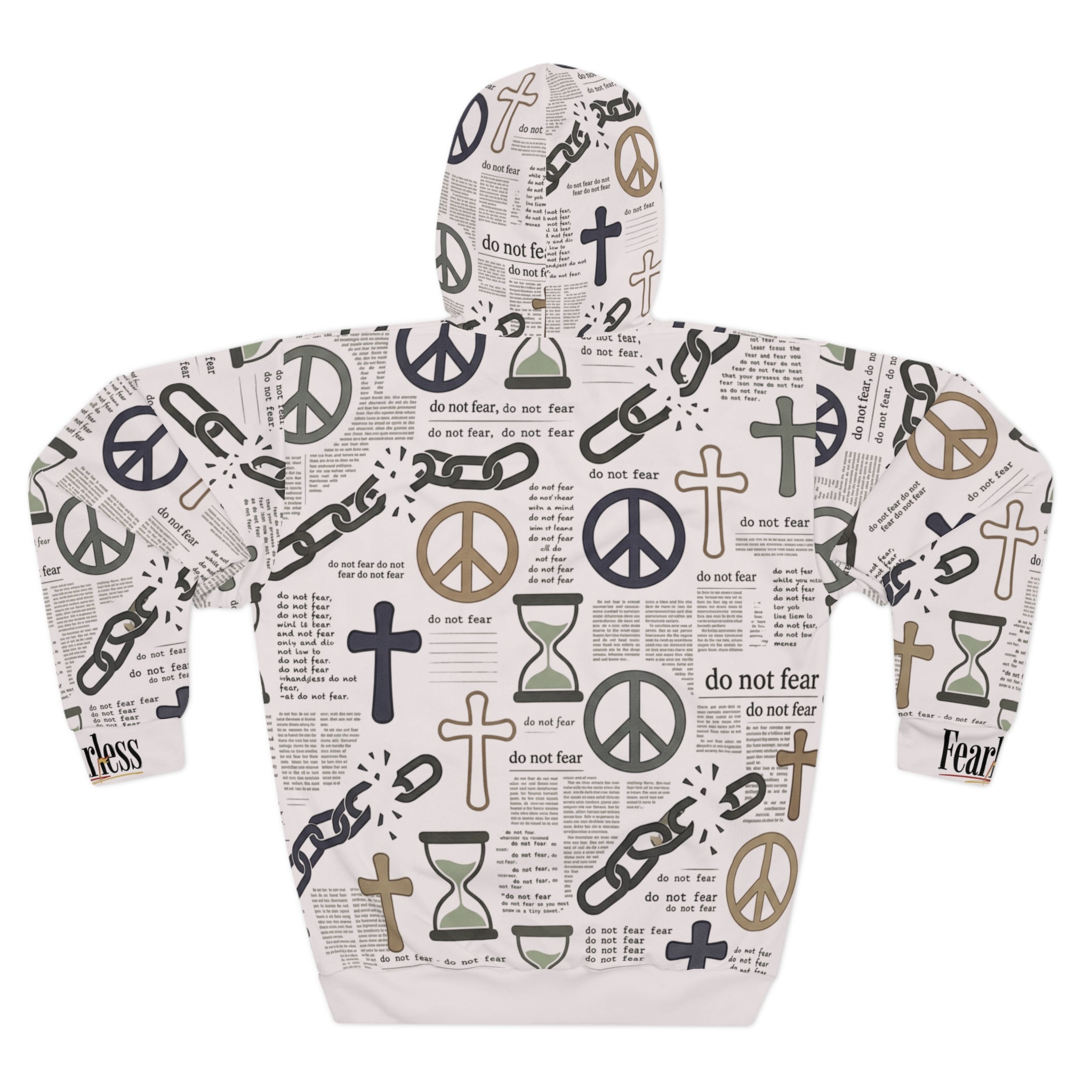 "Do Not Fear" Peace & Cross Graphic Pullover Hoodie — Unisex Fleece Sweatshirt