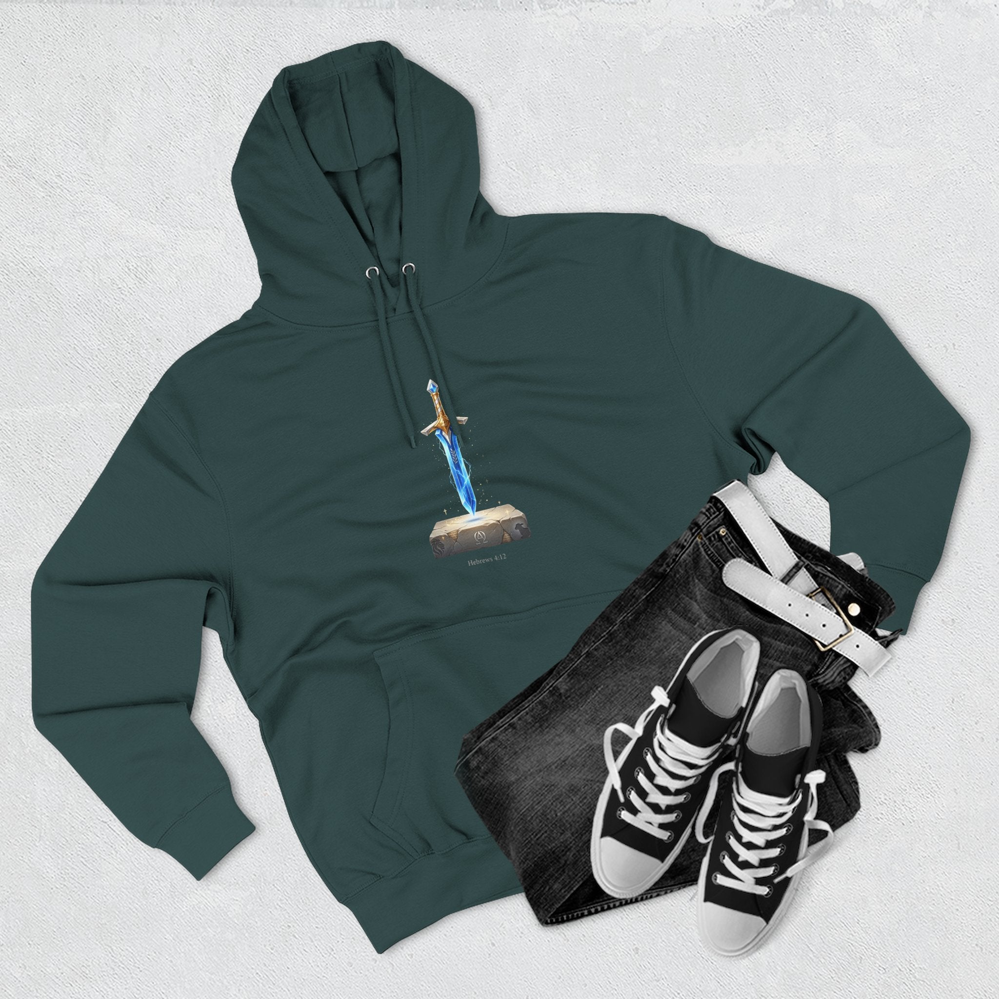 "Hebrews 4:12" Sword Graphic Pullover Hoodie — Unisex Fleece Sweatshirt