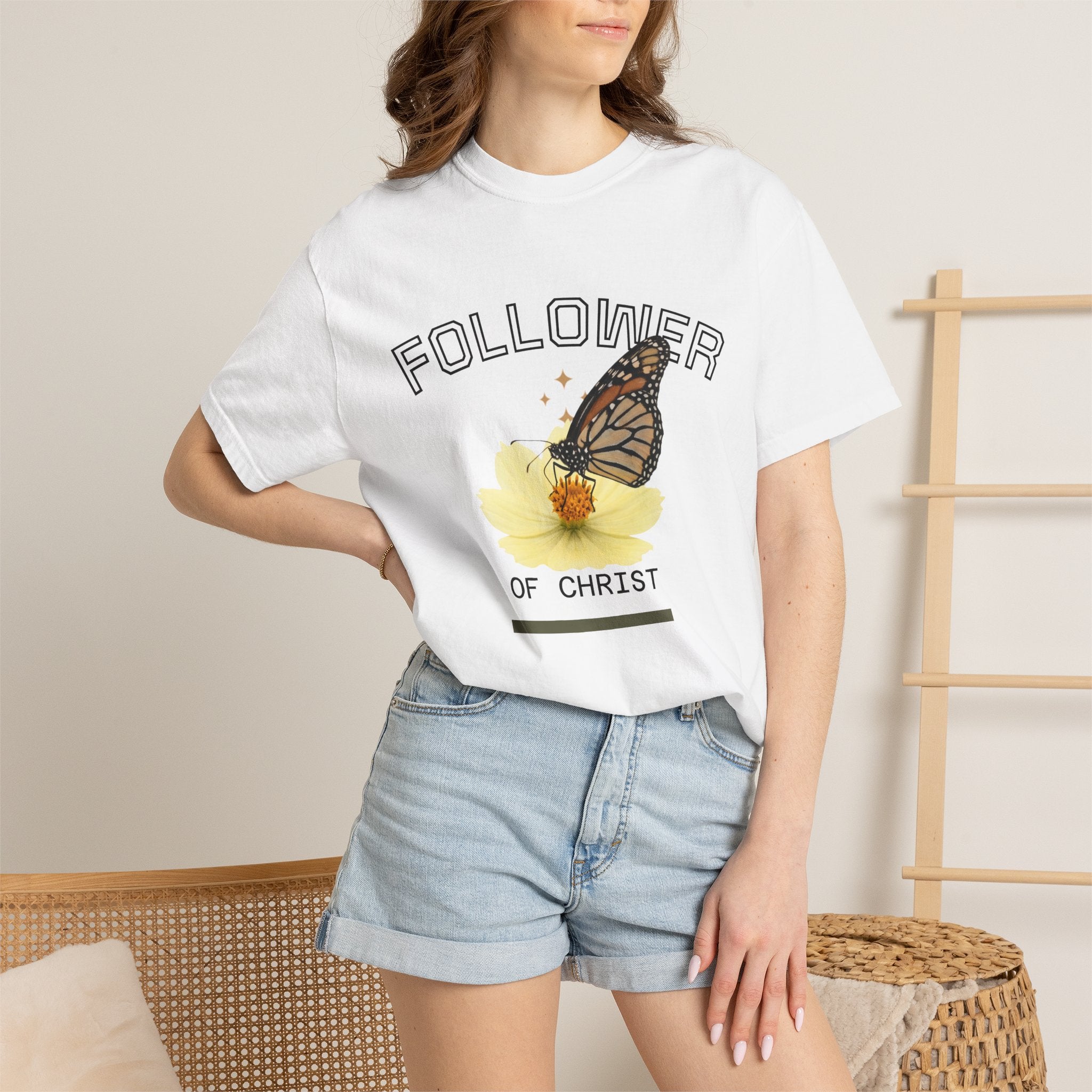 Butterfly Graphic T-Shirt — "Follow Me" 1 Corinthians 11:1 Unisex Tee