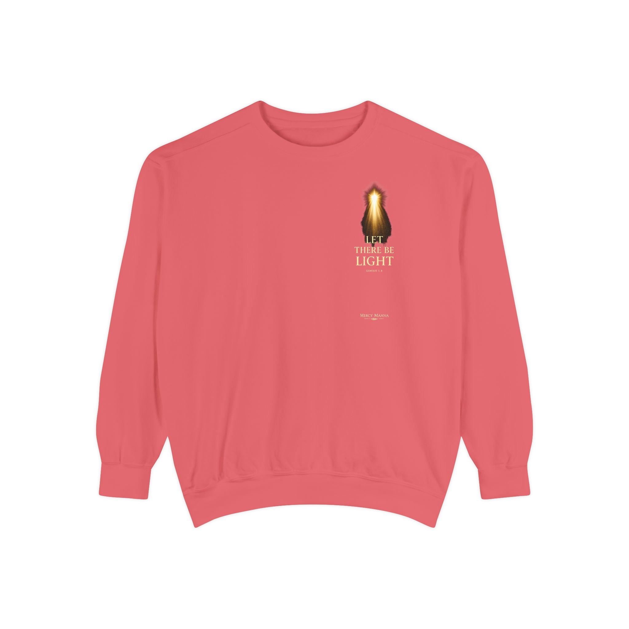 "Let There Be Light" Genesis 1:3 Graphic Crewneck Sweatshirt — Unisex Cozy Fleece Pullover