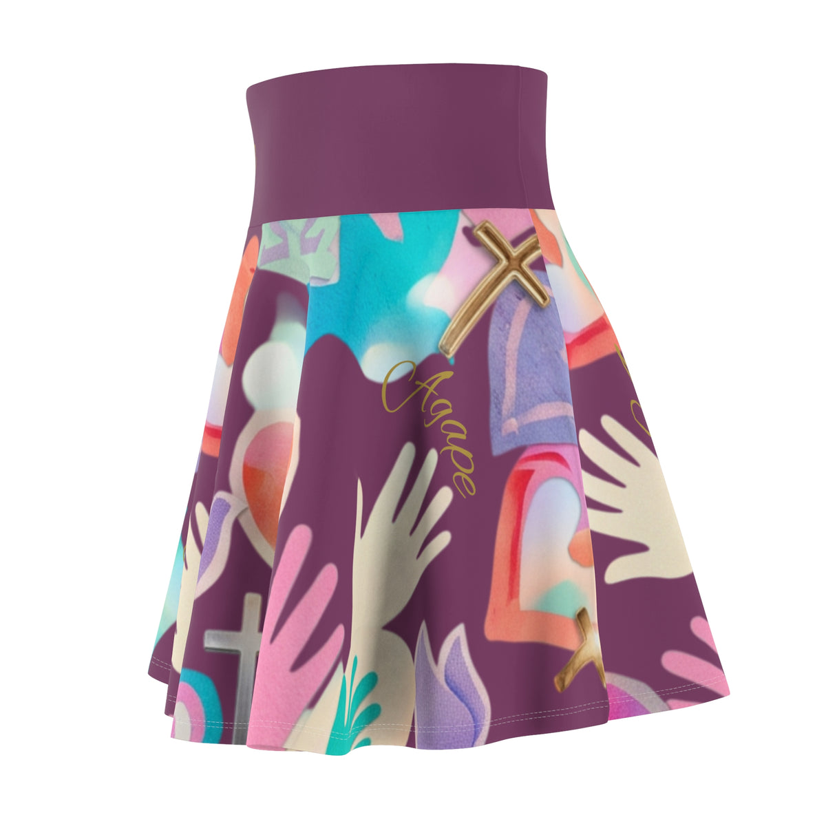 Floral Hands, Hearts & Cross All-Over Print Skater Skirt — Women&