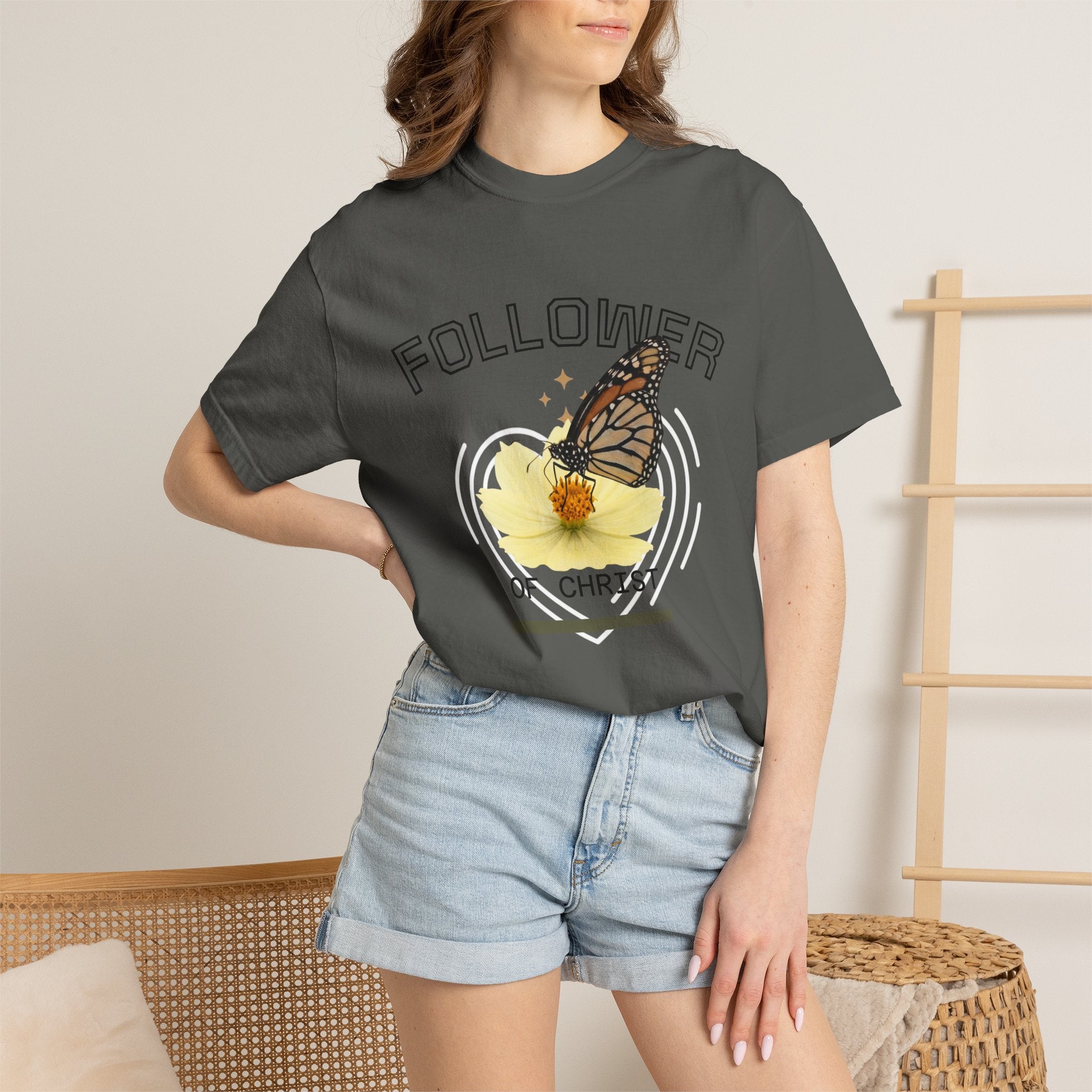 Butterfly Graphic T-Shirt — "Follow Me" 1 Corinthians 11:1 Unisex Tee