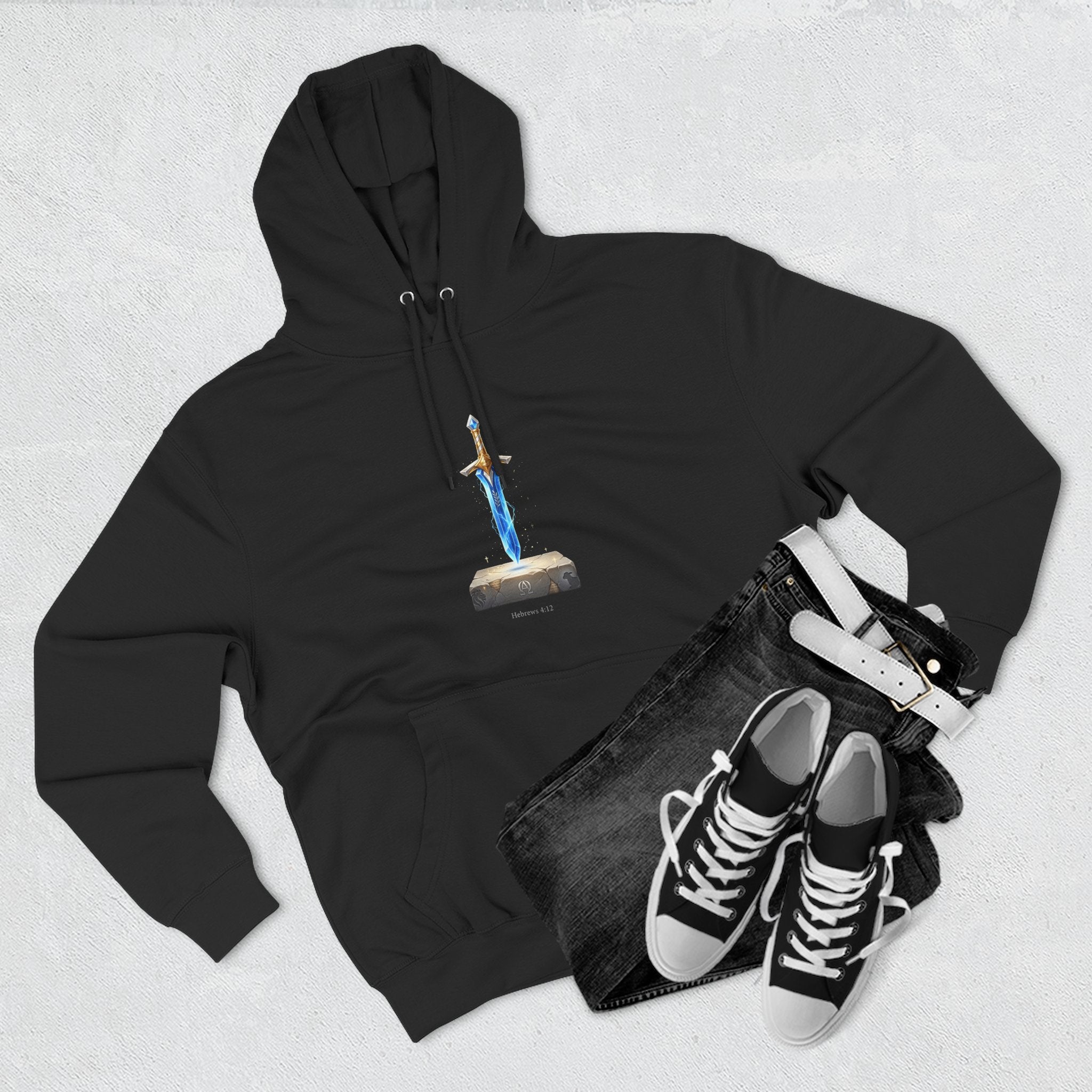 "Hebrews 4:12" Sword Graphic Pullover Hoodie — Unisex Fleece Sweatshirt