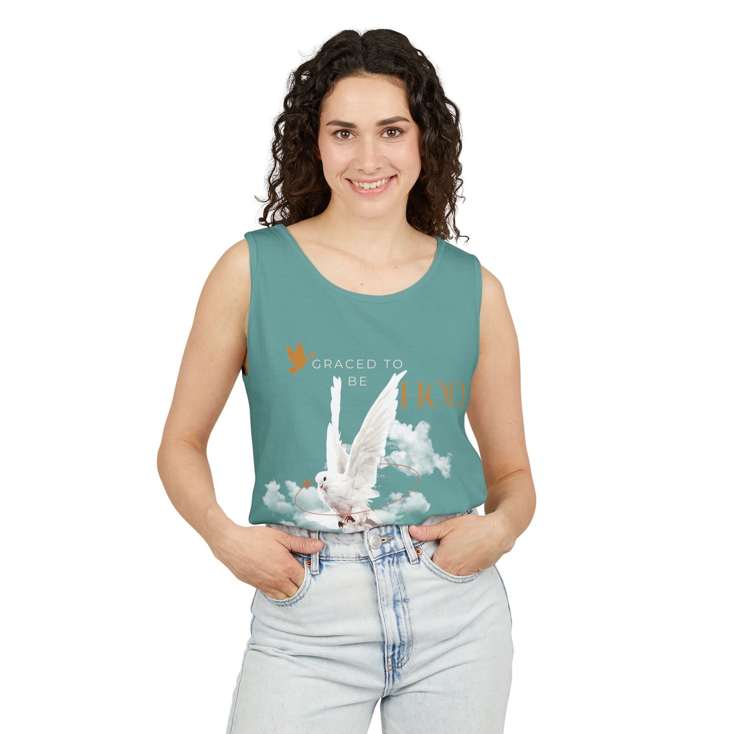 "Graced to Be Holy" Dove Graphic Tank Top — Women&