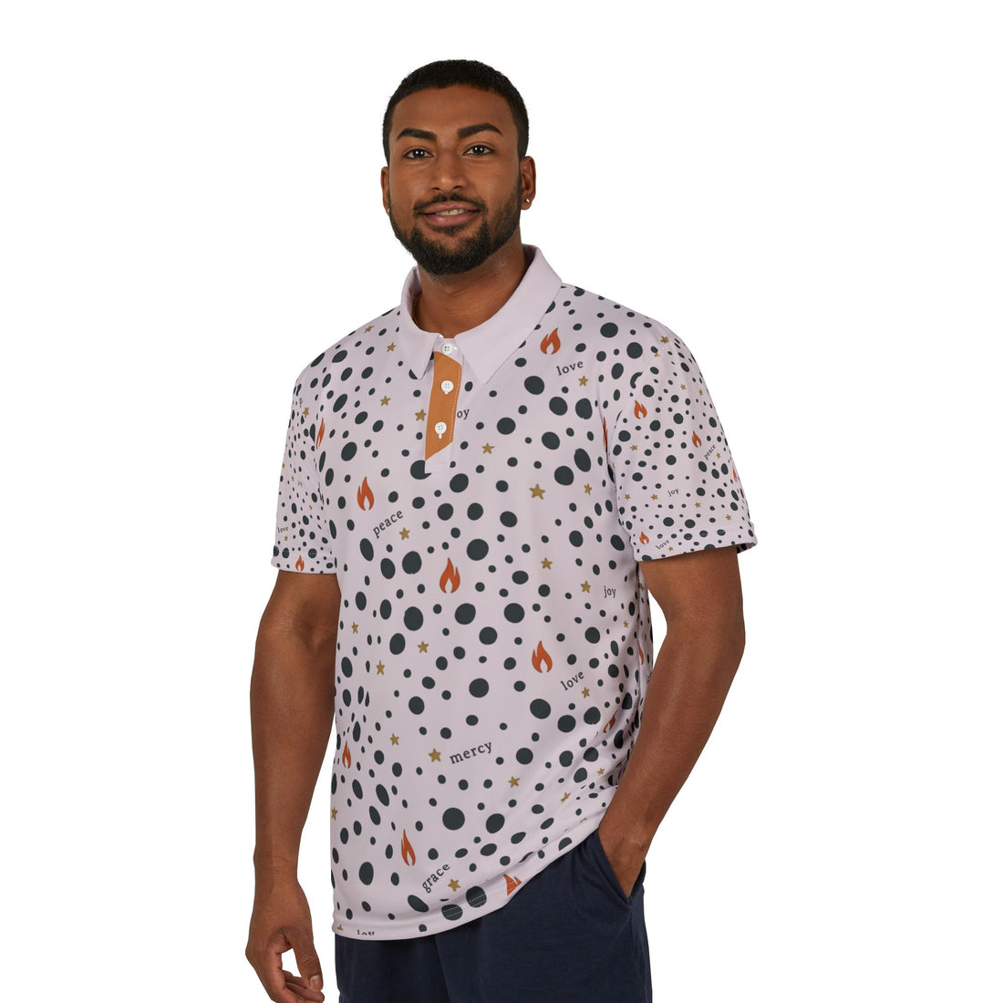 Speckled Flame &amp; Dot Pattern Polo Shirt — Unisex Casual Graphic Polo
