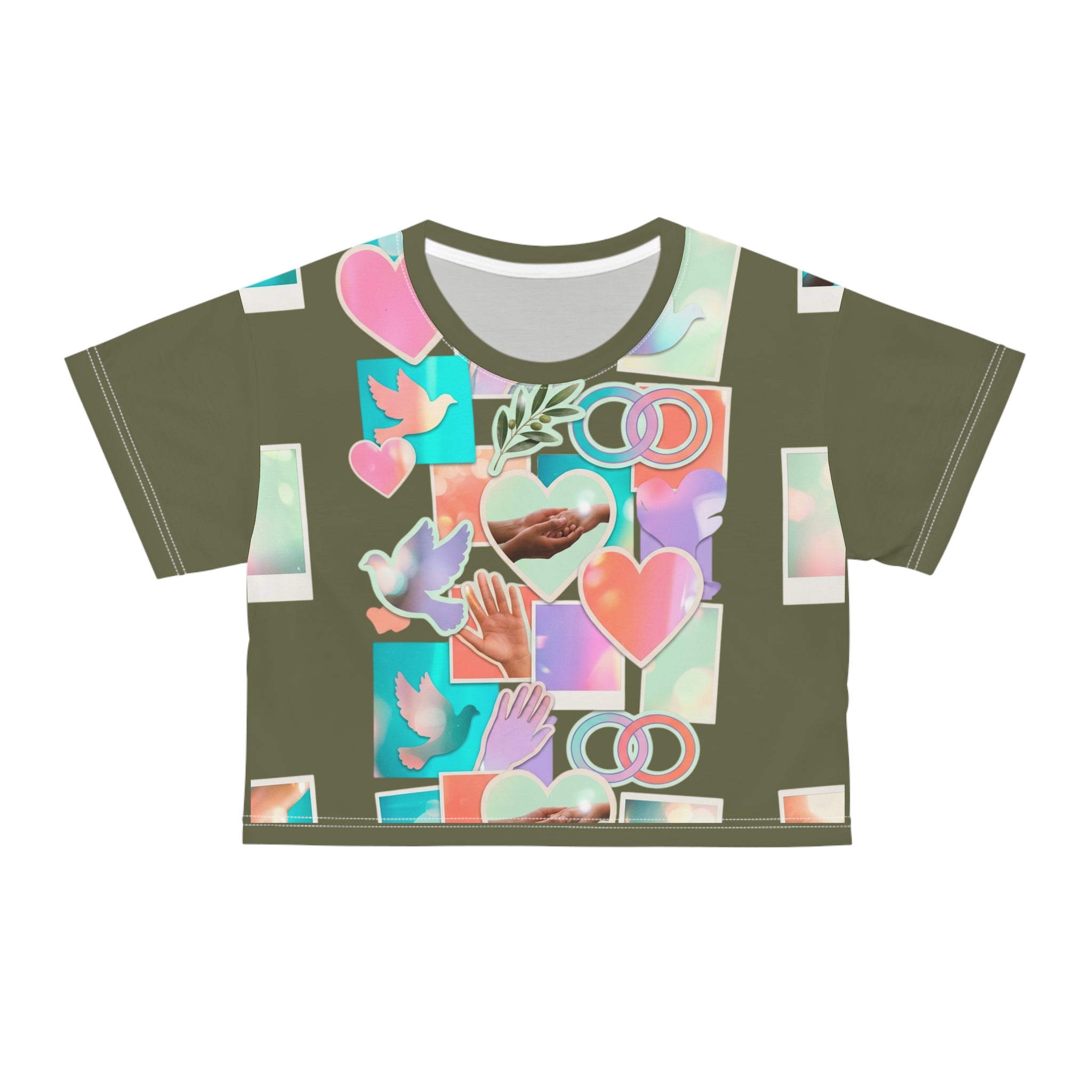 Christian Women's Crop Tee — "Agape: God is Love" All-Over Print Faith T-Shirt