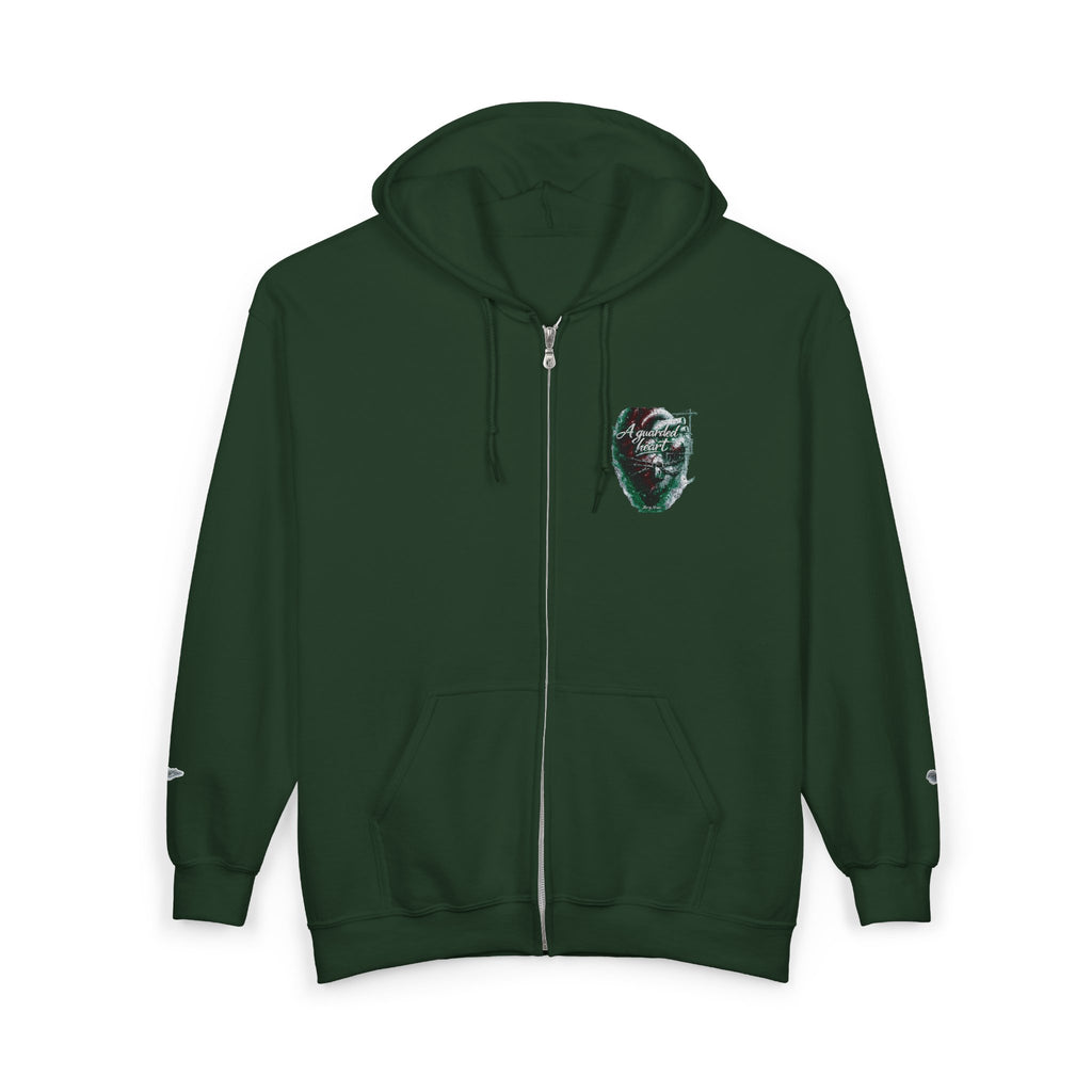Christian Zip Hoodie — "A Guarded Heart" Abstract Faith Streetwear Jacket