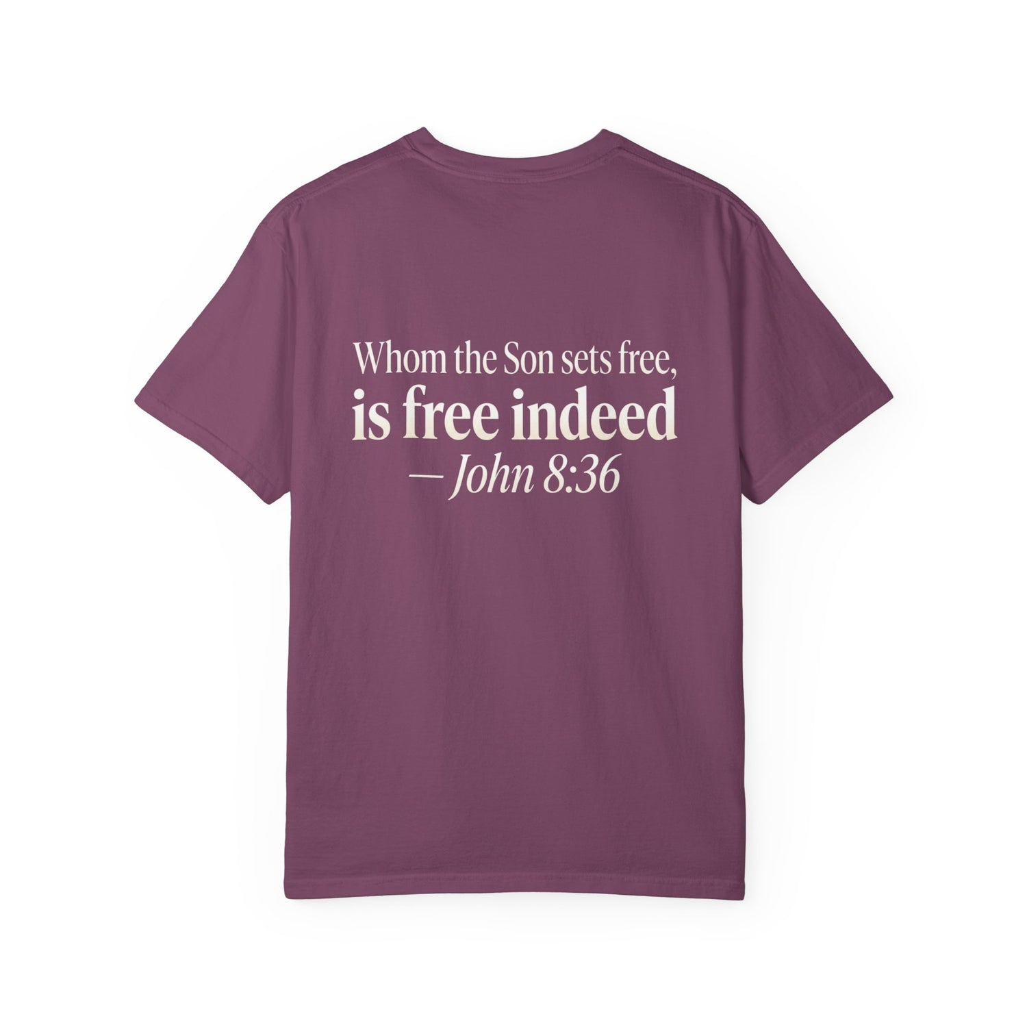 "Free Indeed" Garment-Dyed Graphic Tee — Unisex John 8:36 T-Shirt