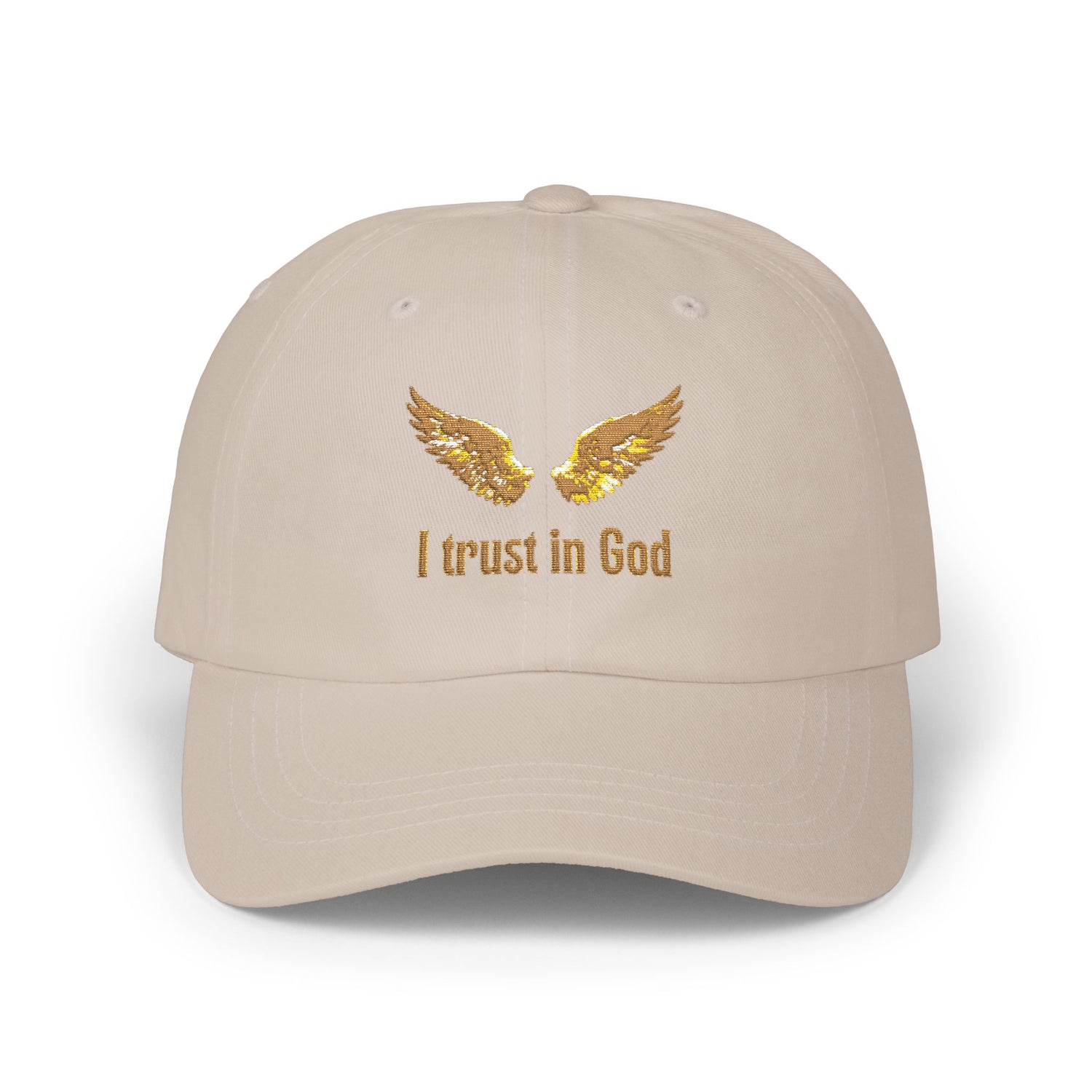 "I Trust in God" Gold Wing Embroidered Dad Cap — Adjustable Hat