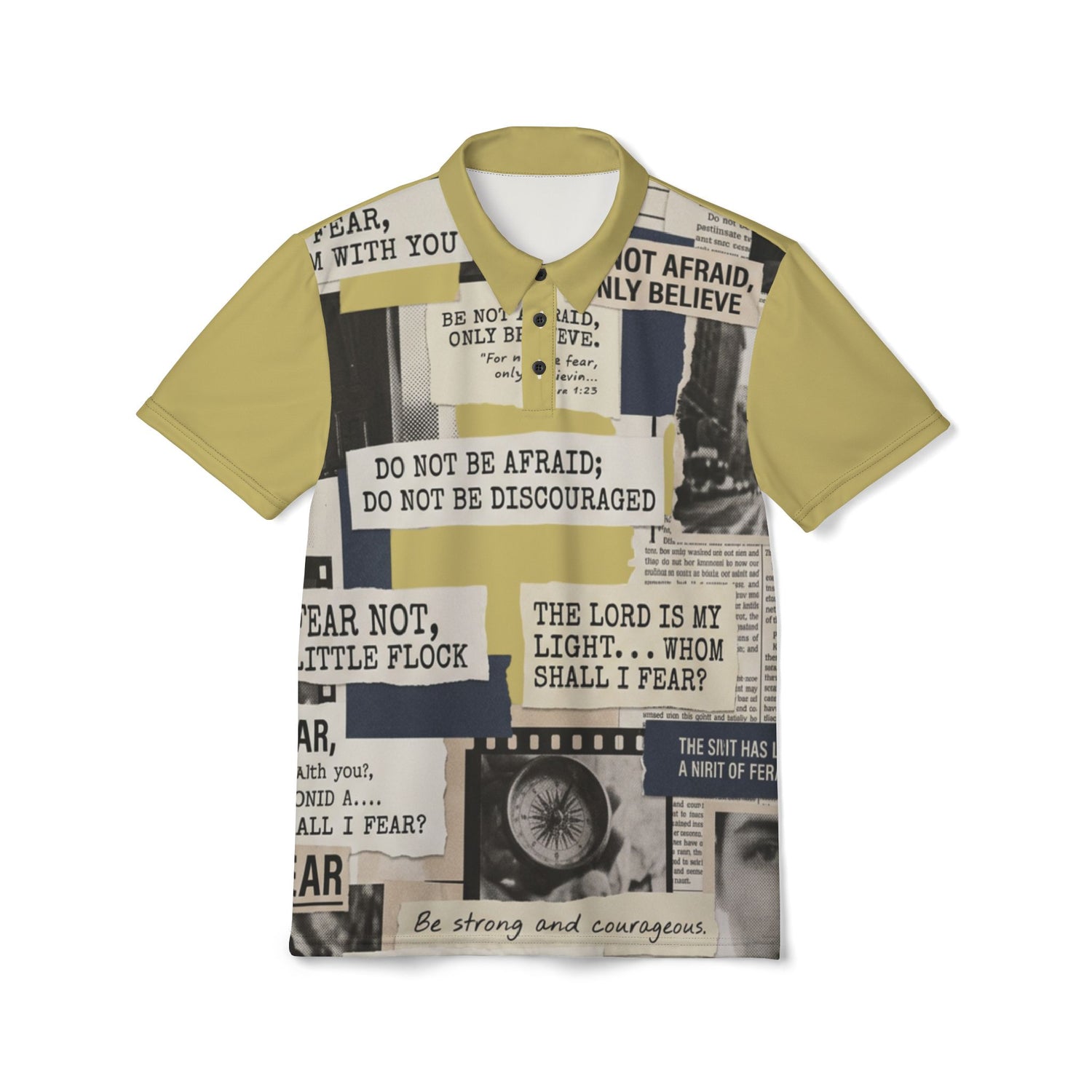 "Do Not Be Afraid" Scripture Collage Graphic Polo Shirt — Unisex