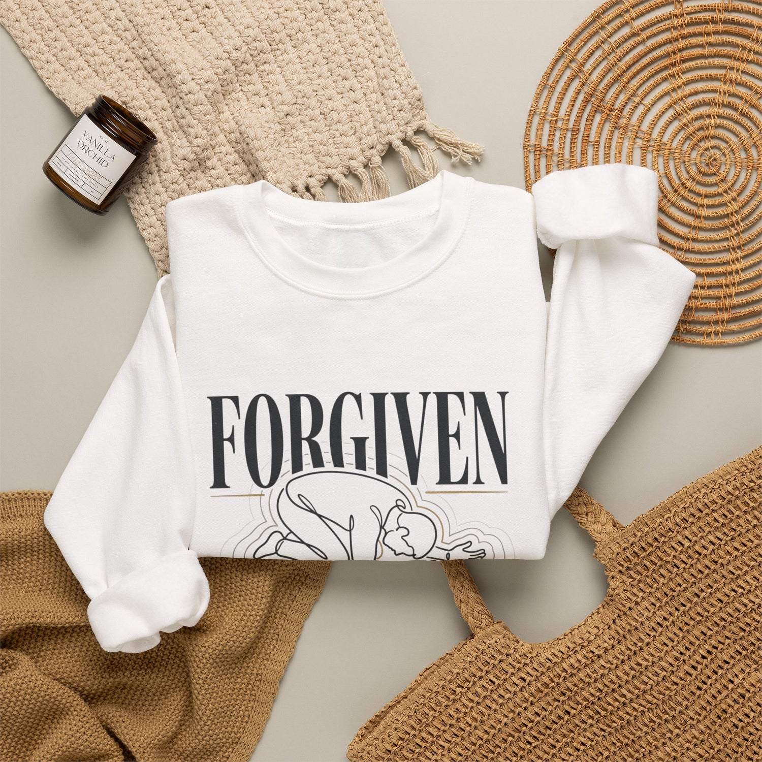 "Forgiven" Heavy Blend Crewneck Sweatshirt — Unisex Graphic Pullover