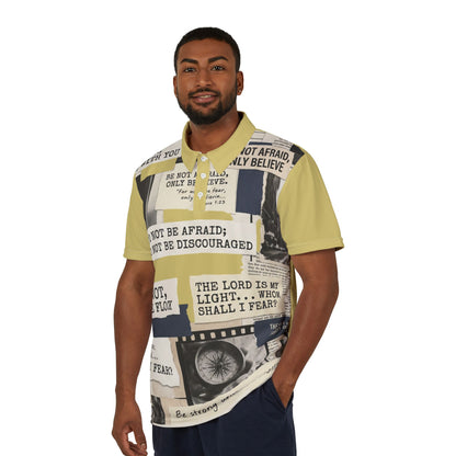 "Do Not Be Afraid" Scripture Collage Graphic Polo Shirt — Unisex