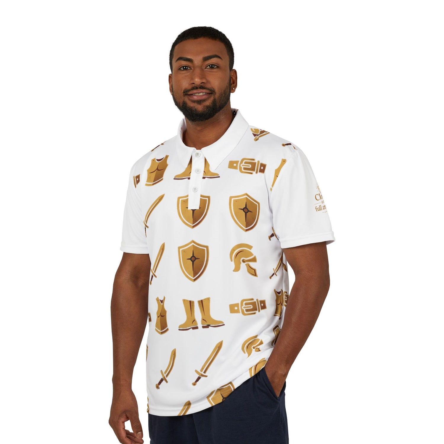"Clothe in the Full Armor" All-Over Print Polo Shirt — Unisex Graphic Polo