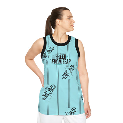 "Freed From Fear" Aqua Chain Break Graphic Basketball Jersey — Unisex Athletic Tee
