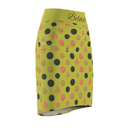 "Beloved" Yellow Polka Dot Anchor &amp; Flame Pencil Skirt — Women&