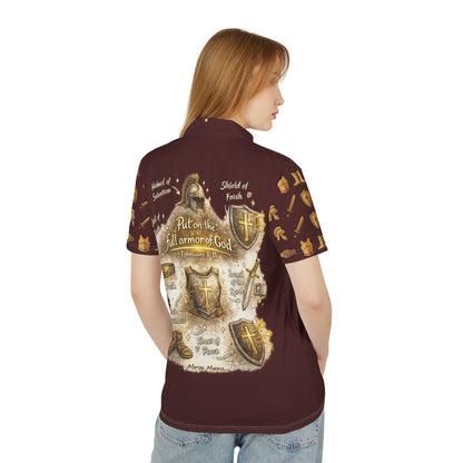 "Clothe in the Full Armor" Brown Graphic Polo Shirt — Unisex Ephesians 6:11