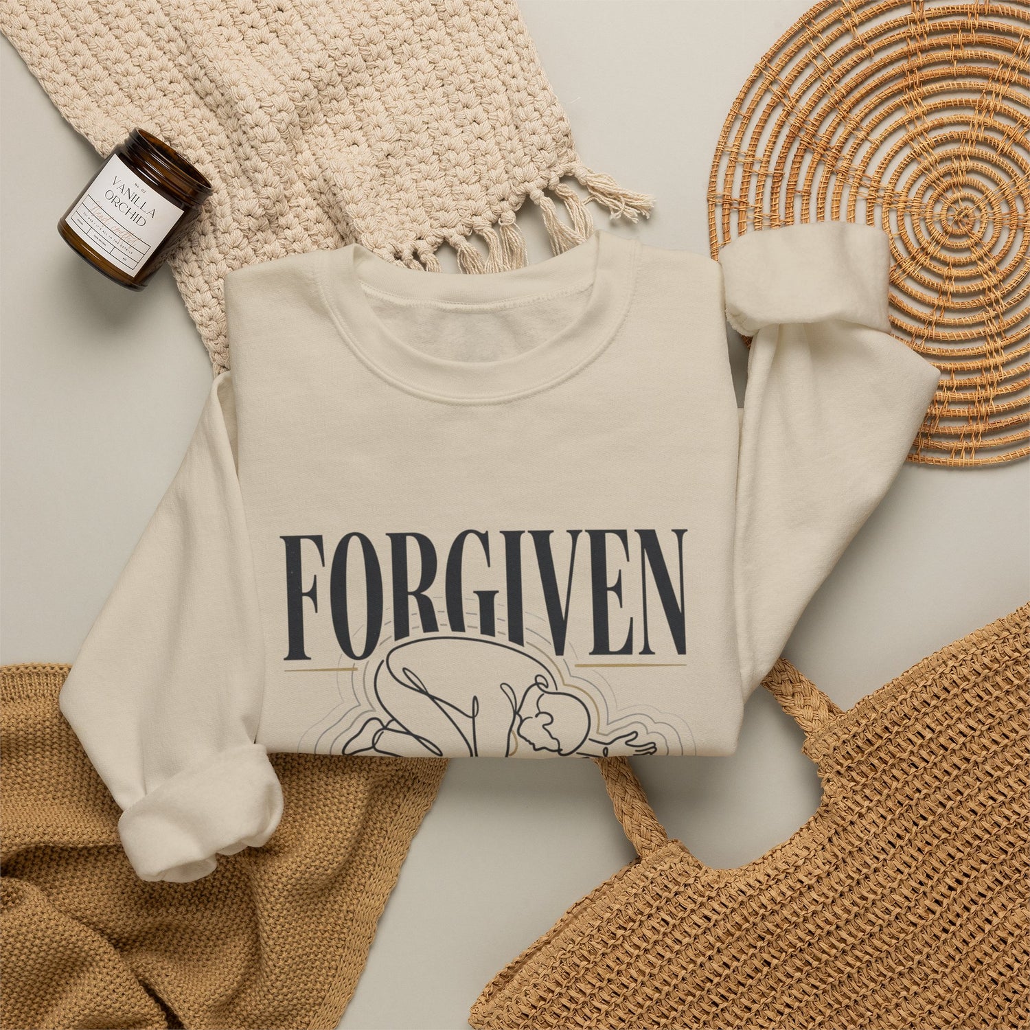 "Forgiven" Heavy Blend Crewneck Sweatshirt — Unisex Graphic Pullover