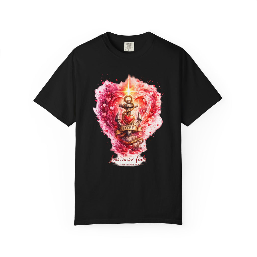 Love Never Fails Graphic Tee — Anchor Heart Print