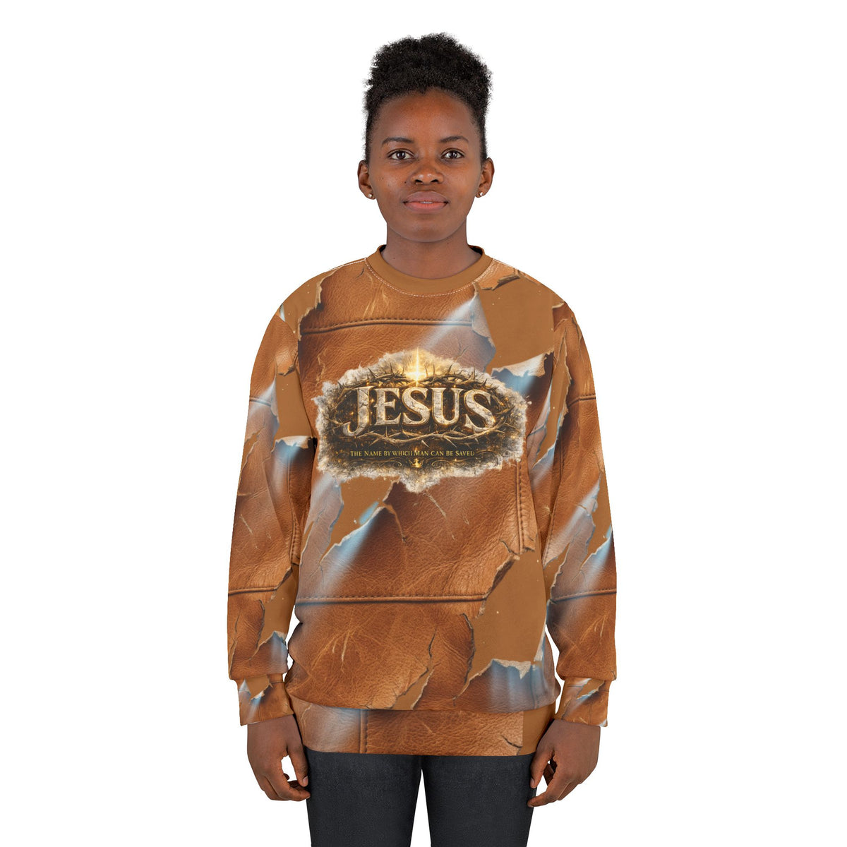 Graphic Sweatshirt — Vintage Torn-Leather All-Over Print