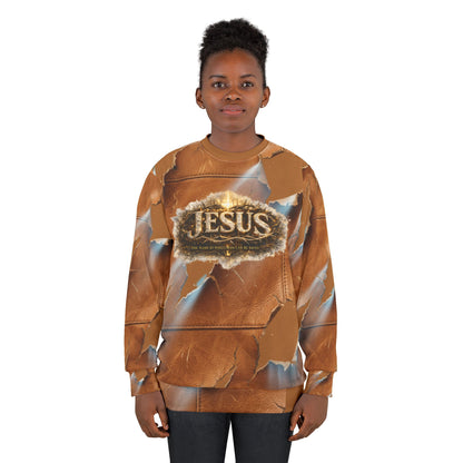 Graphic Sweatshirt — Vintage Torn-Leather All-Over Print