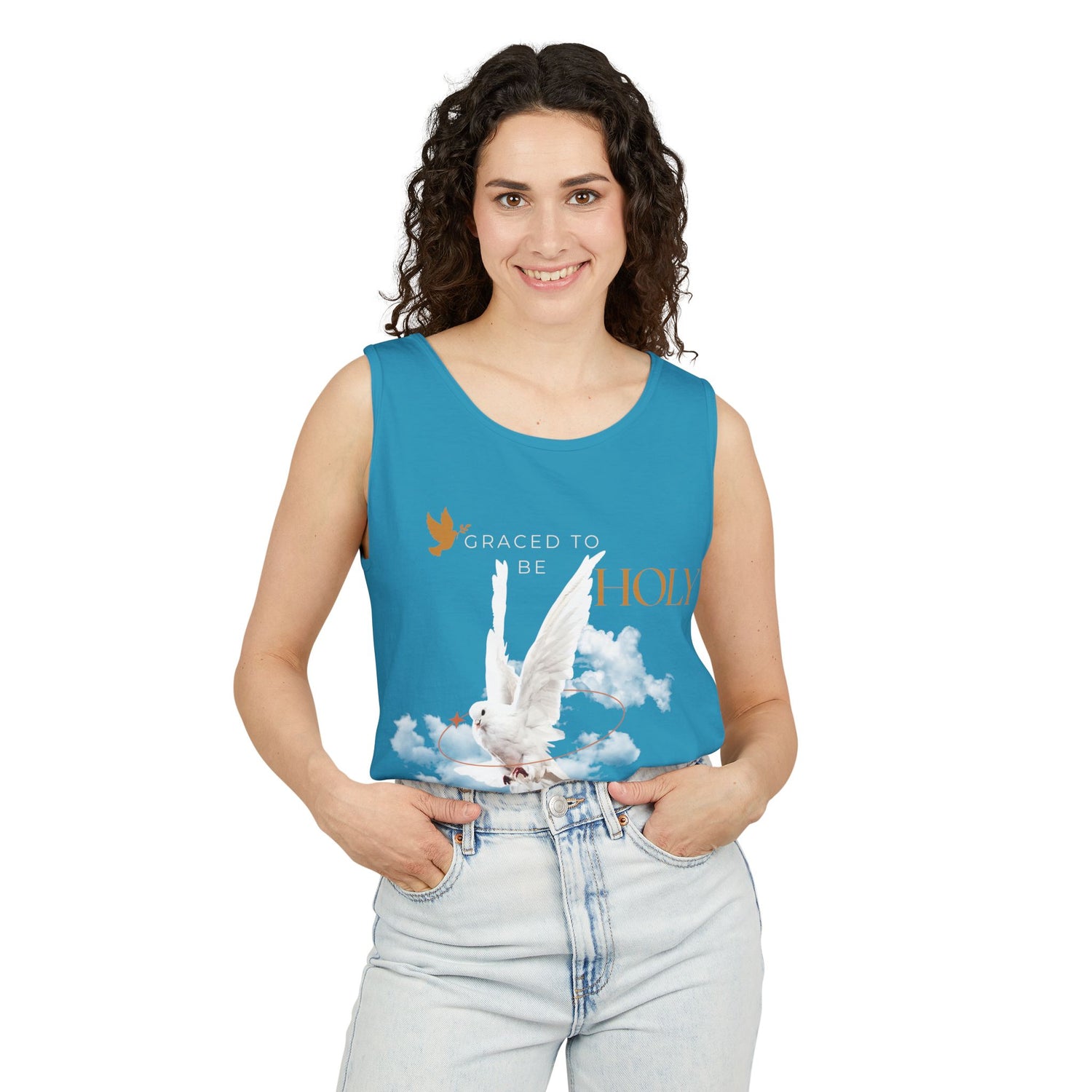 "Graced to Be Holy" Dove Graphic Tank Top — Women&