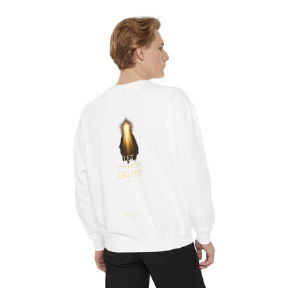 "Let There Be Light" Genesis 1:3 Graphic Crewneck Sweatshirt — Unisex Cozy Fleece Pullover