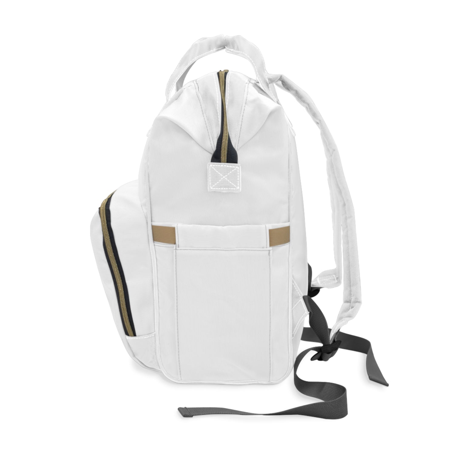 "I Trust in God" Gold Wings Diaper Backpack — Large Nylon Baby Bag for Moms