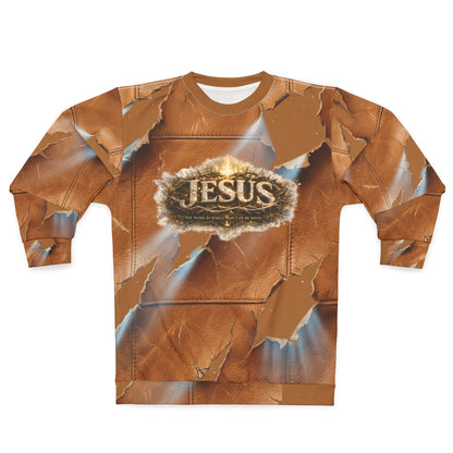 Graphic Sweatshirt — Vintage Torn-Leather All-Over Print